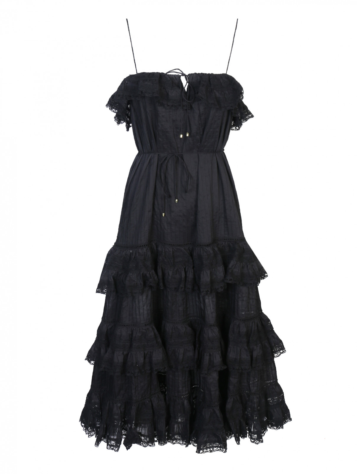 Платье из хлопка с кружевной отделкой Zimmermann  –  Общий вид  – Цвет:  Черный