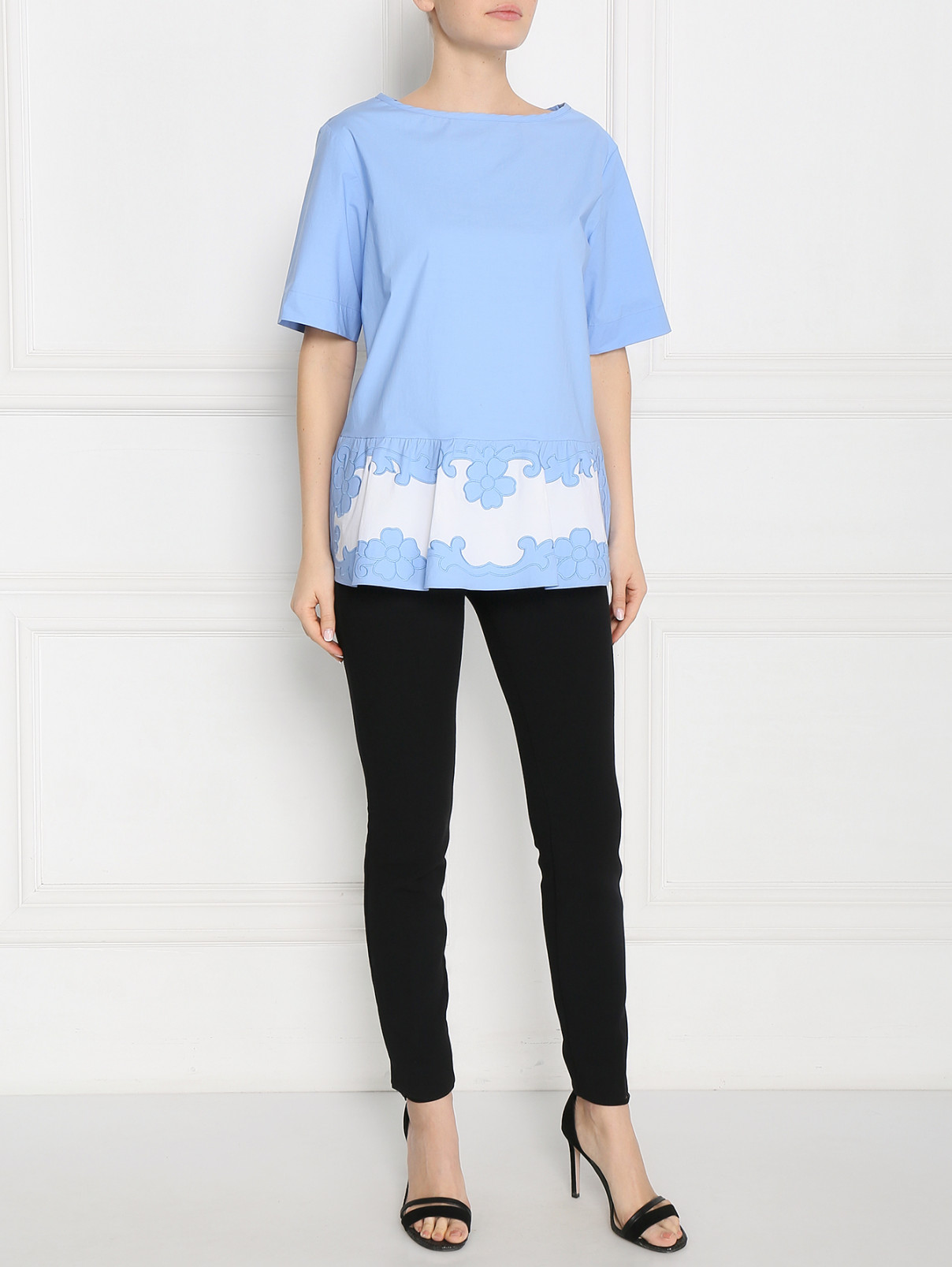 Блуза из хлопка с декоративной отделкой Moschino  –  Модель Общий вид  – Цвет:  Синий