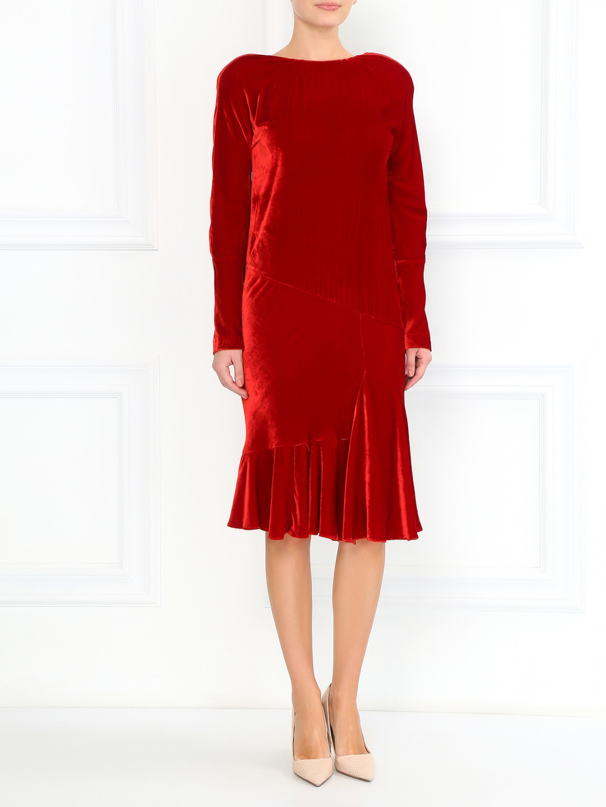 Платье-миди из бархата Antonio Marras  –  Модель Общий вид  – Цвет:  Красный