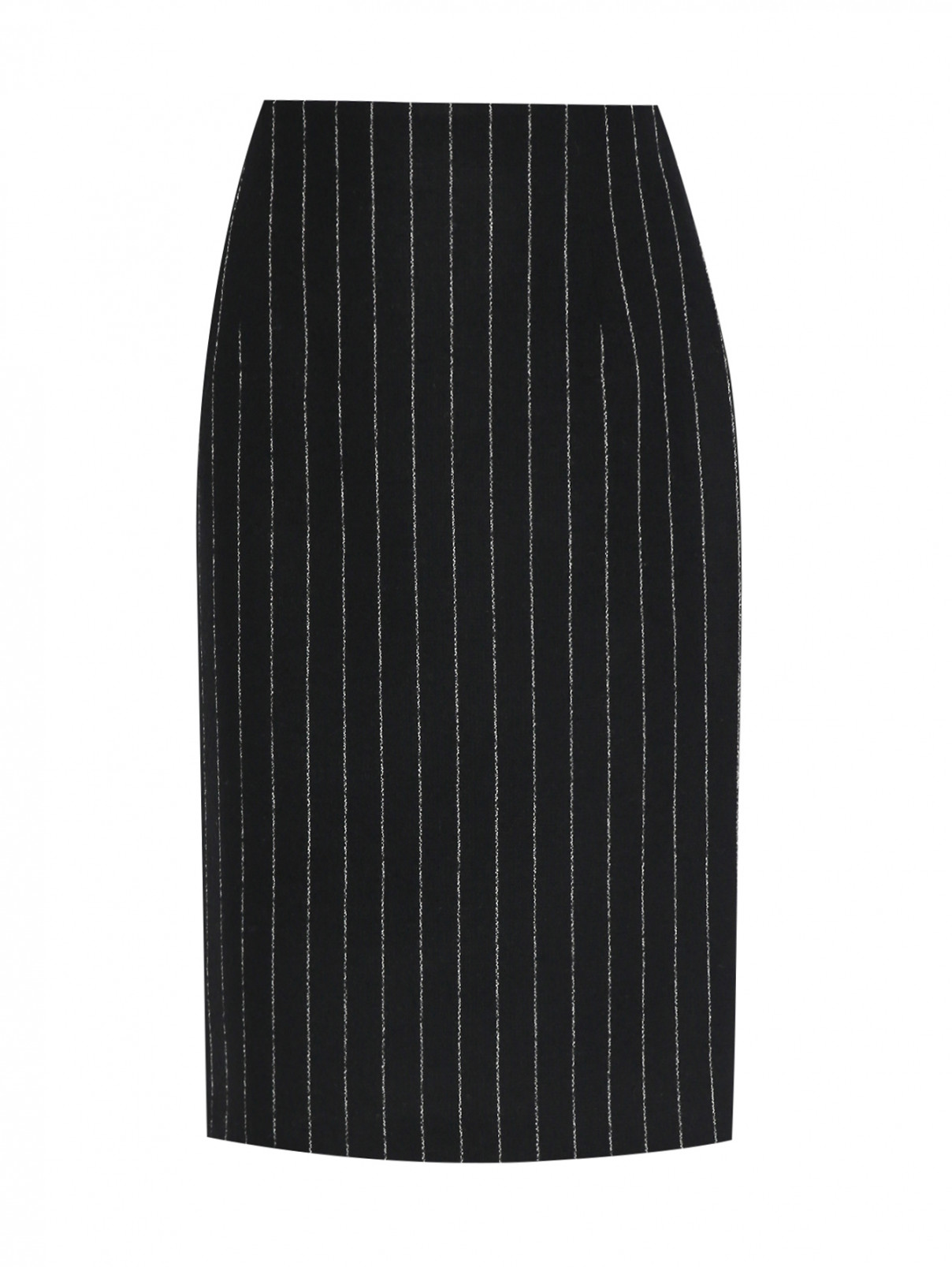 Юбка из смешанной шерсти в полоску Moschino  –  Общий вид  – Цвет:  Черный