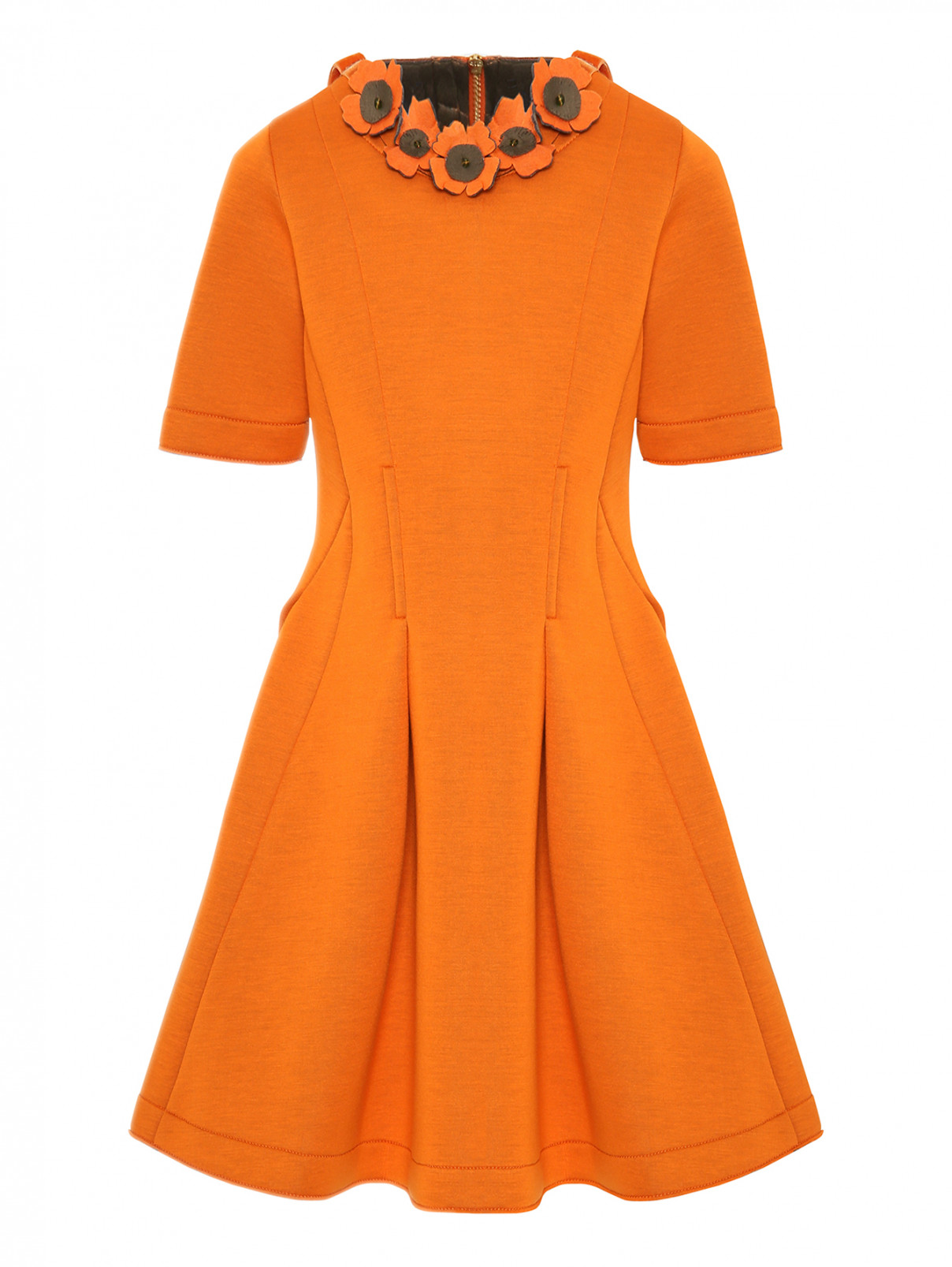 Платье из неопрена с цветочным декором MiMiSol  –  Общий вид  – Цвет:  Оранжевый
