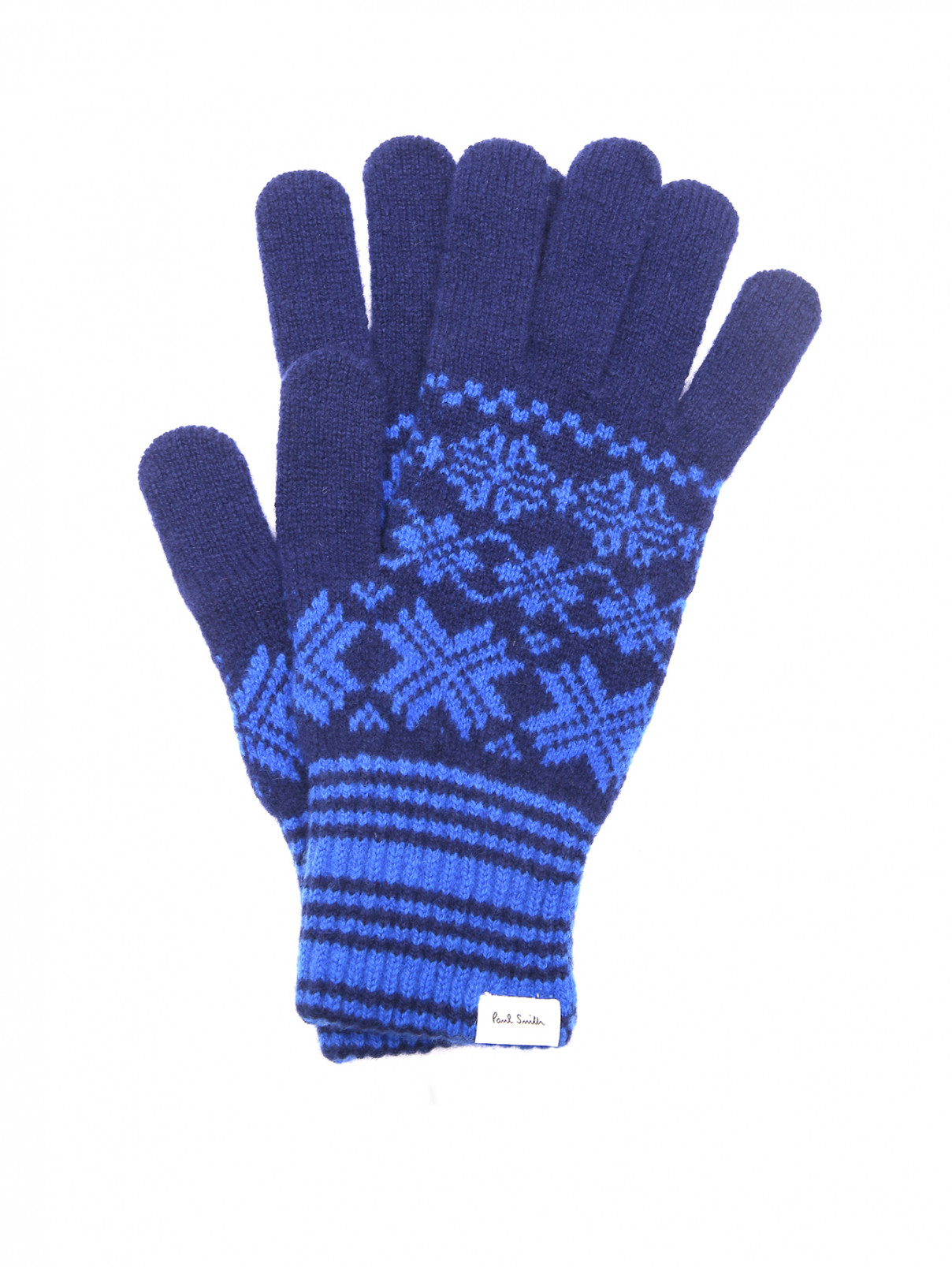 Трикотажные перчатки из шерсти с узором Paul Smith  –  Общий вид  – Цвет:  Синий