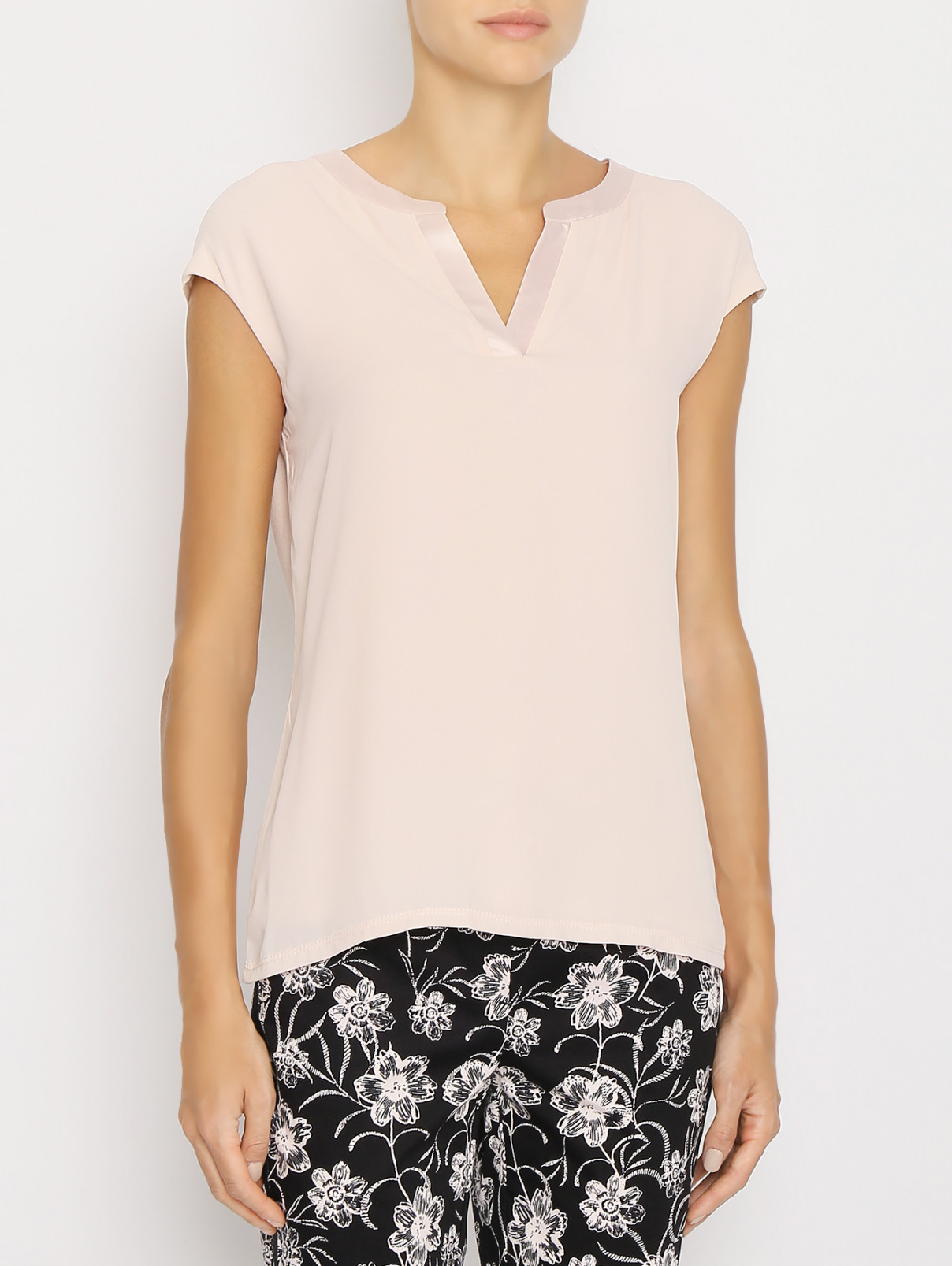 Блуза из смесовой вискозы с V-образным вырезом Comma  –  МодельВерхНиз  – Цвет:  Розовый