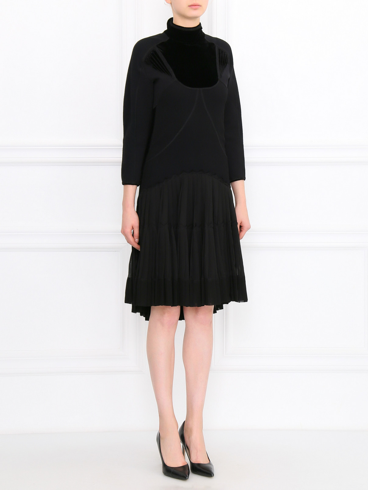 Платье-миди из шерсти Jean Paul Gaultier  –  Модель Общий вид  – Цвет:  Черный