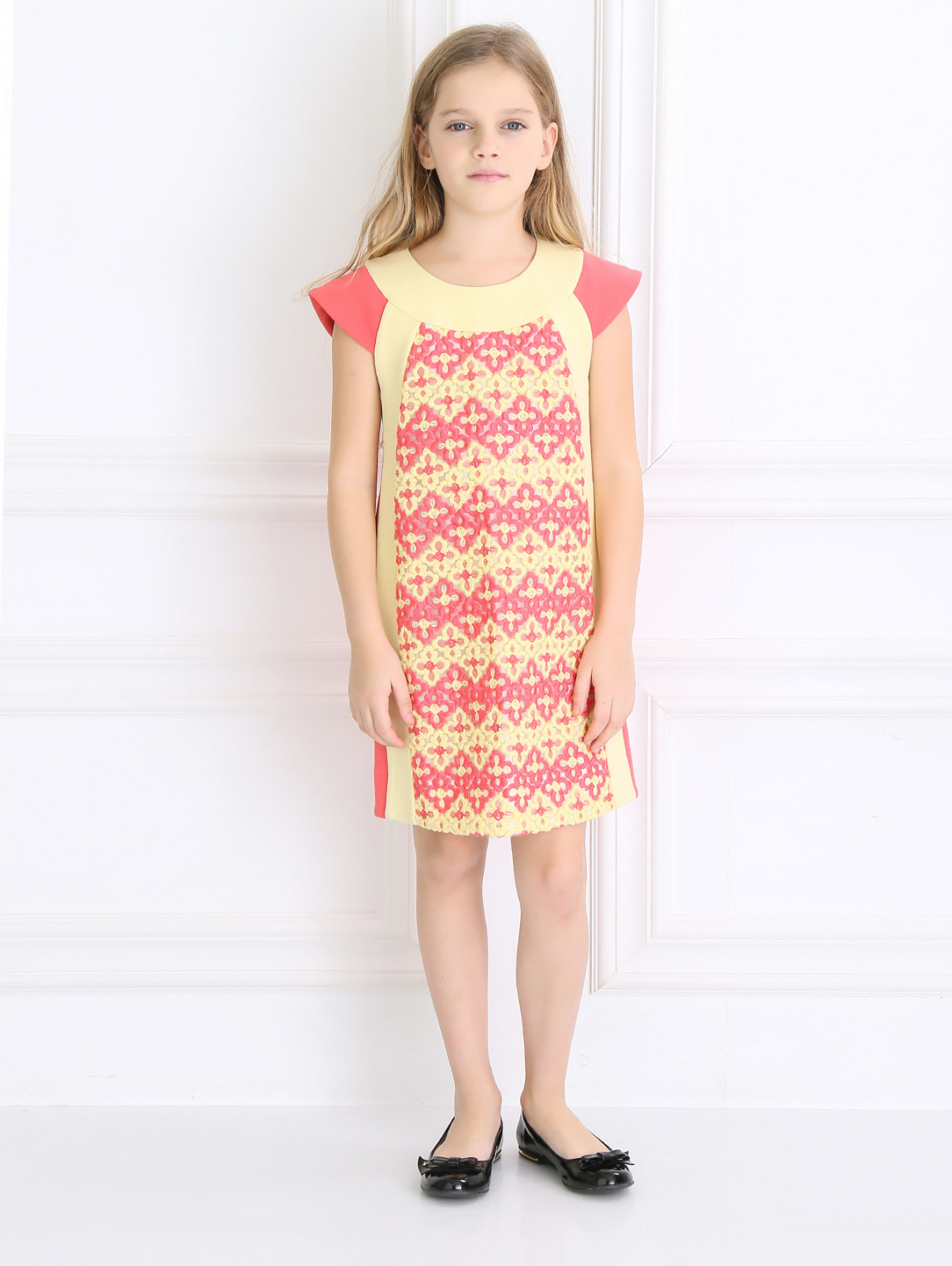 Платье А-силуэта с кружевной вставкой MiMiSol  –  Модель Общий вид  – Цвет:  Мультиколор