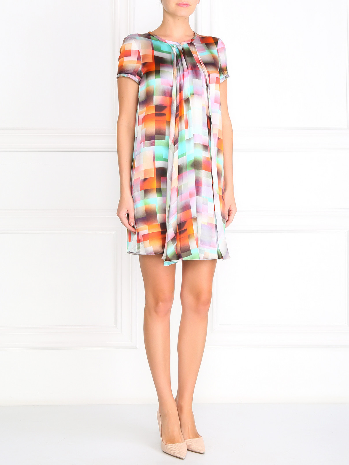 Платье из шелка с узором Emporio Armani  –  Модель Общий вид  – Цвет:  Серый