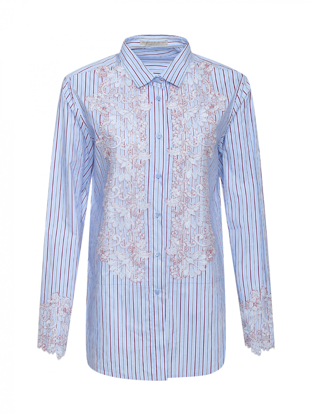 Рубашка из хлопка с узором "полоска" и кружевной отделкой Ermanno Scervino  –  Общий вид  – Цвет:  Синий