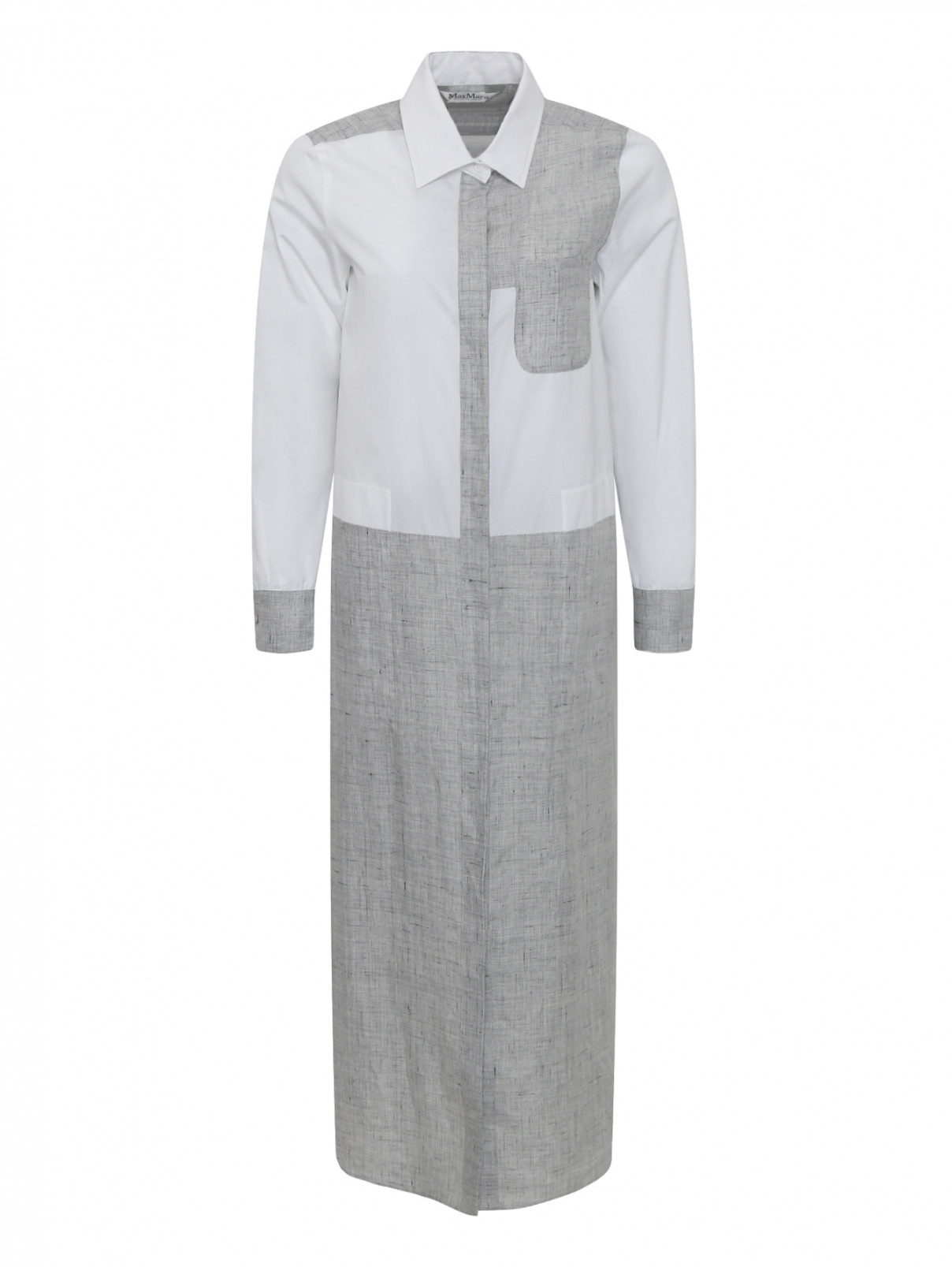 Платье-рубашка из льна Max Mara  –  Общий вид  – Цвет:  Серый
