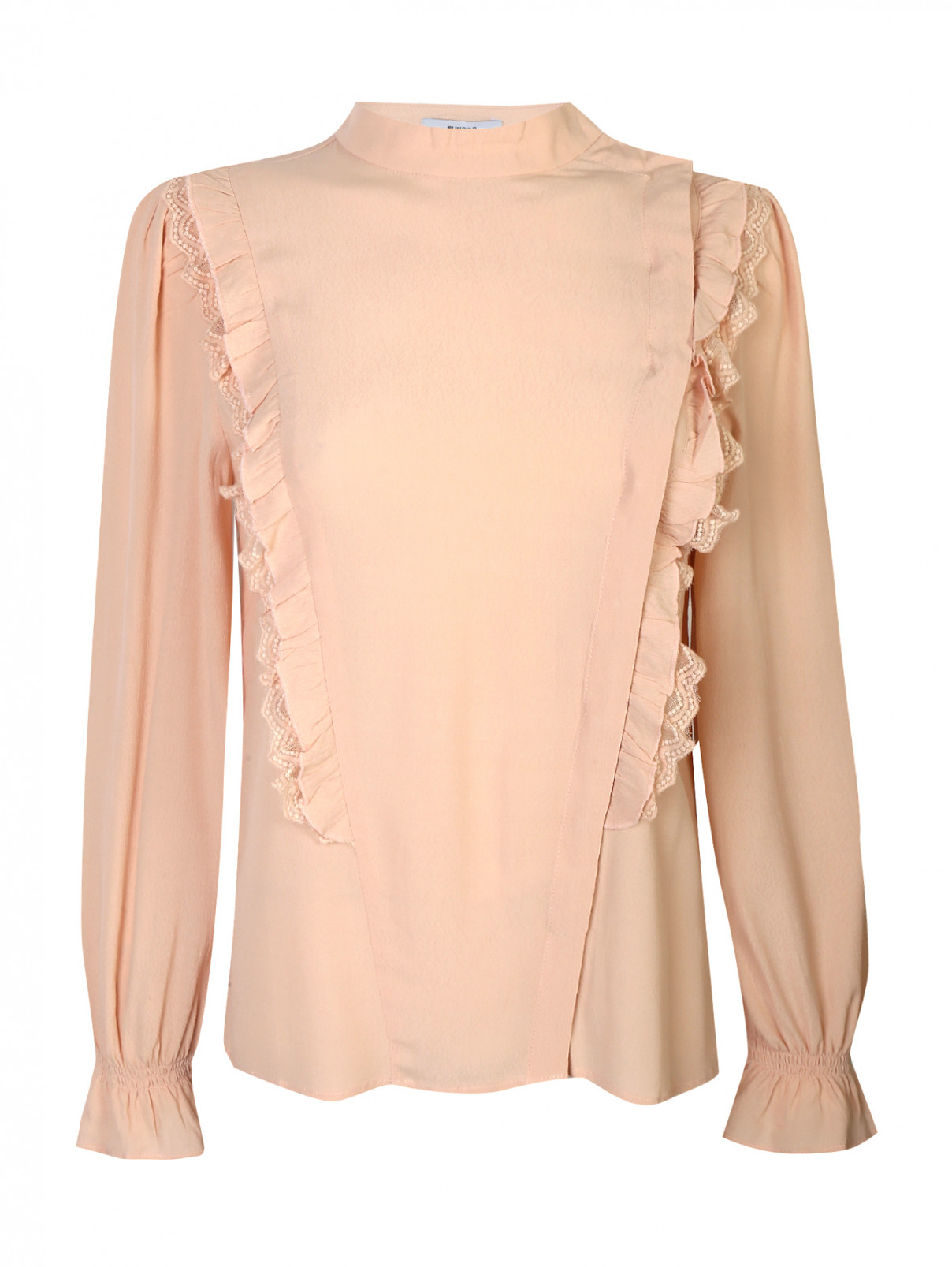 Блуза свободного кроя с кружевной отделкой Suncoo  –  Общий вид  – Цвет:  Розовый