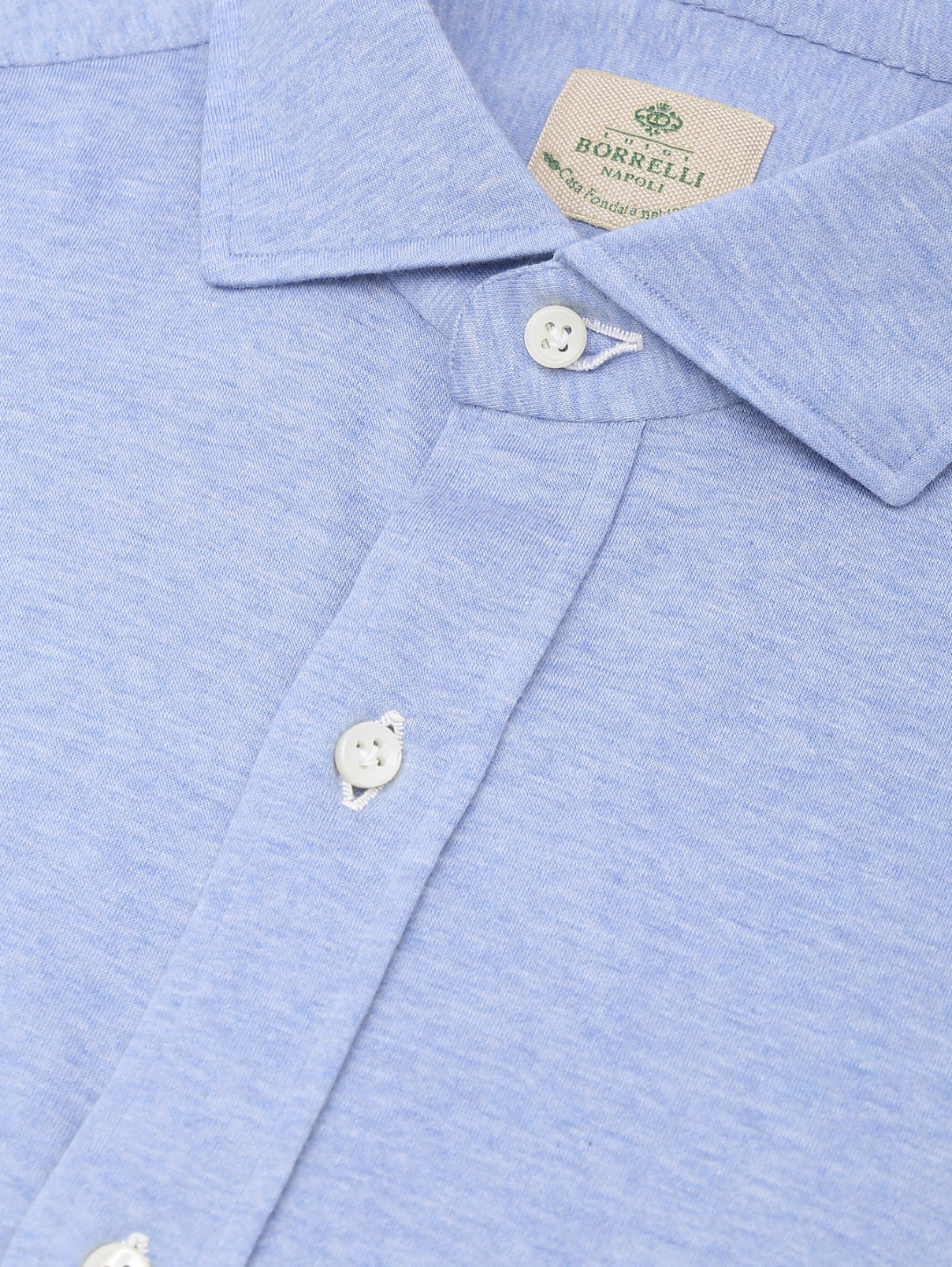 Рубашка из хлопка однотонная Borrelli  –  Деталь  – Цвет:  Синий