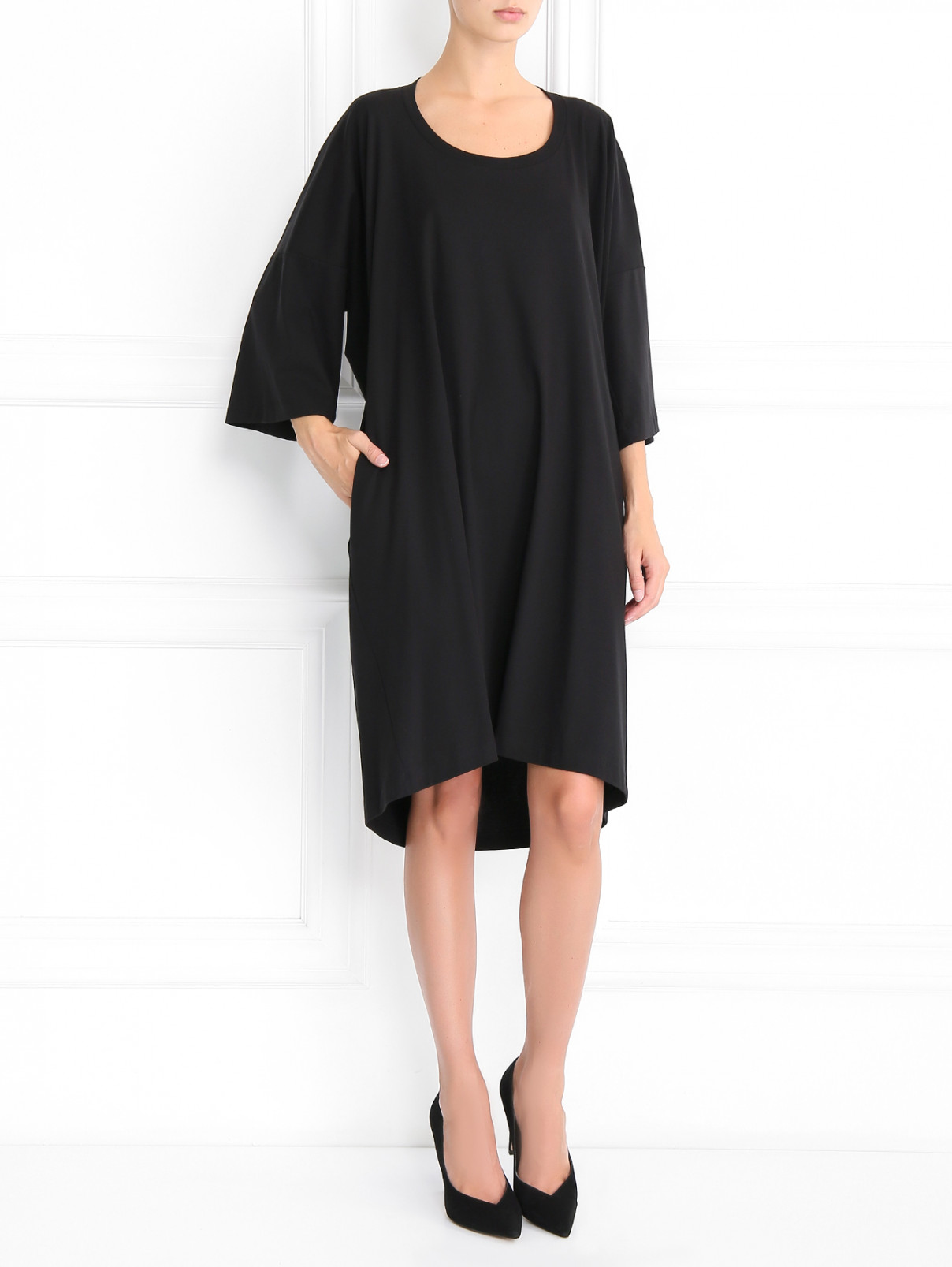 Платье из хлопка прямого кроя Jil Sander  –  Модель Общий вид  – Цвет:  Черный