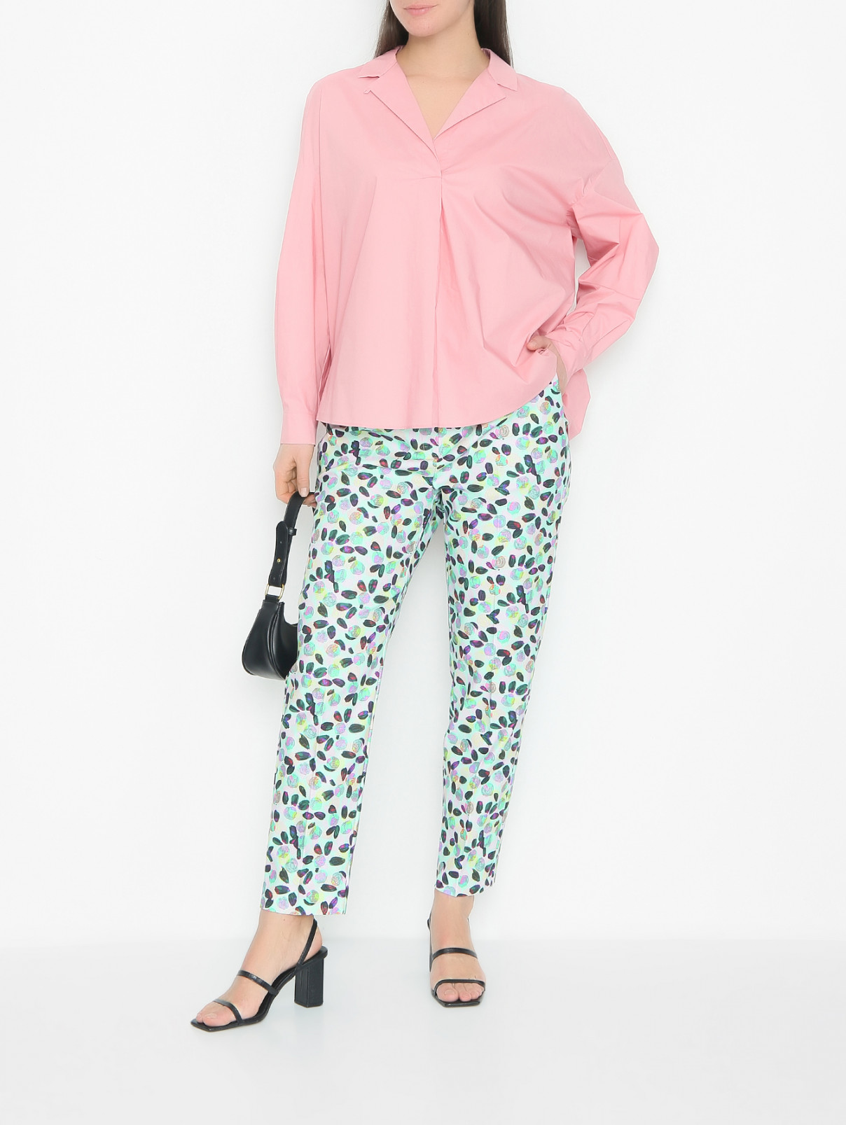 Свободная блуза из хлопка Marina Rinaldi  –  МодельОбщийВид  – Цвет:  Розовый