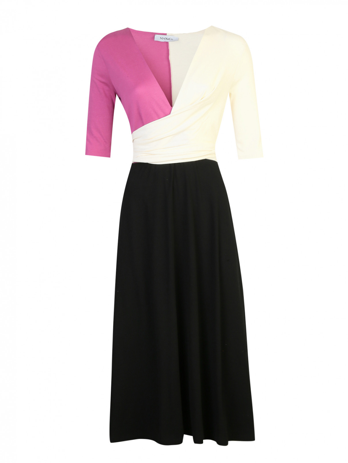 Платье из хлопкового трикотажа в стиле колорблок Max&Co  –  Общий вид  – Цвет:  Фиолетовый