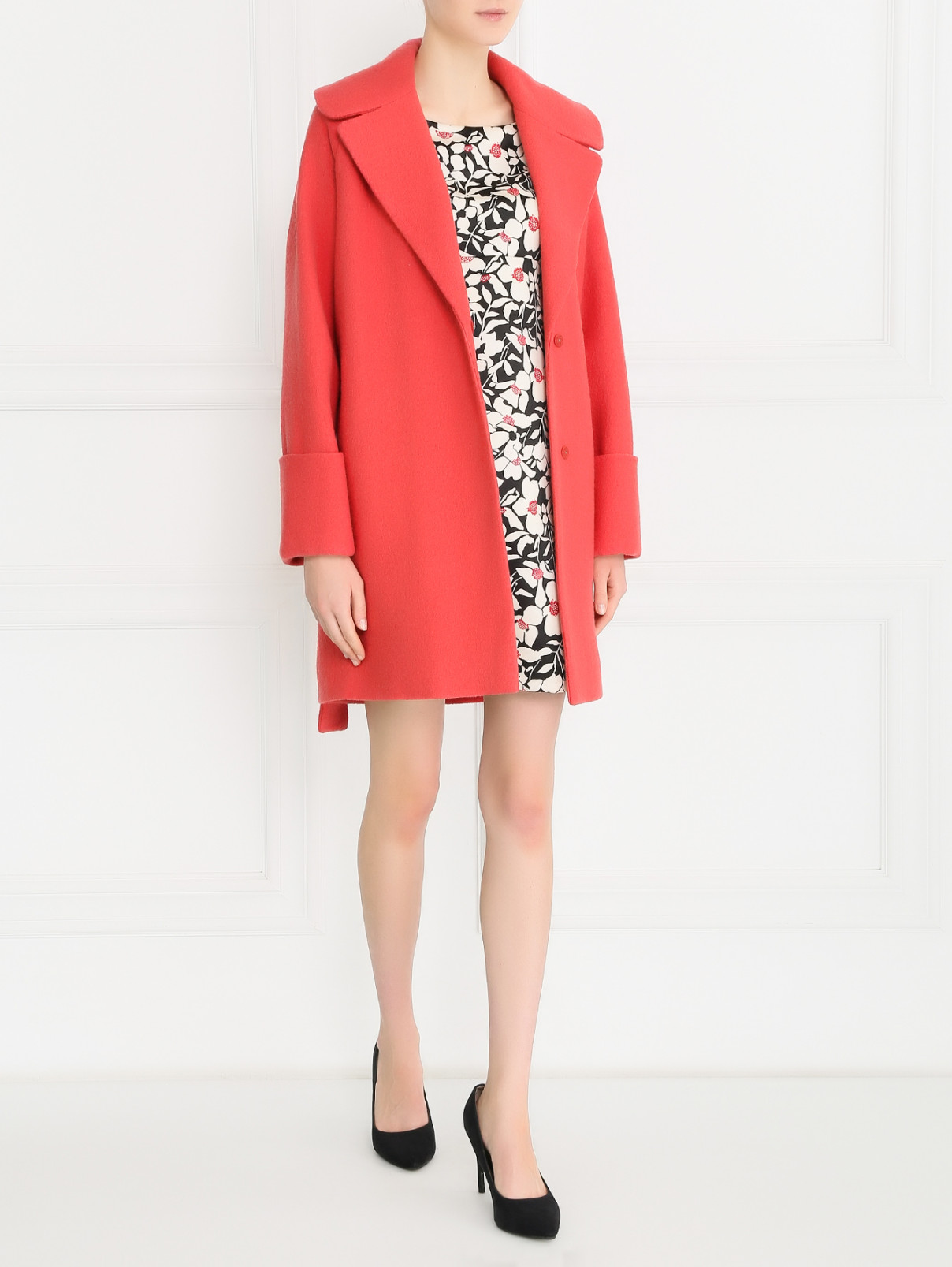 Пальто из шерсти с поясом DESIGNERS REMIX  –  Модель Общий вид  – Цвет:  Красный