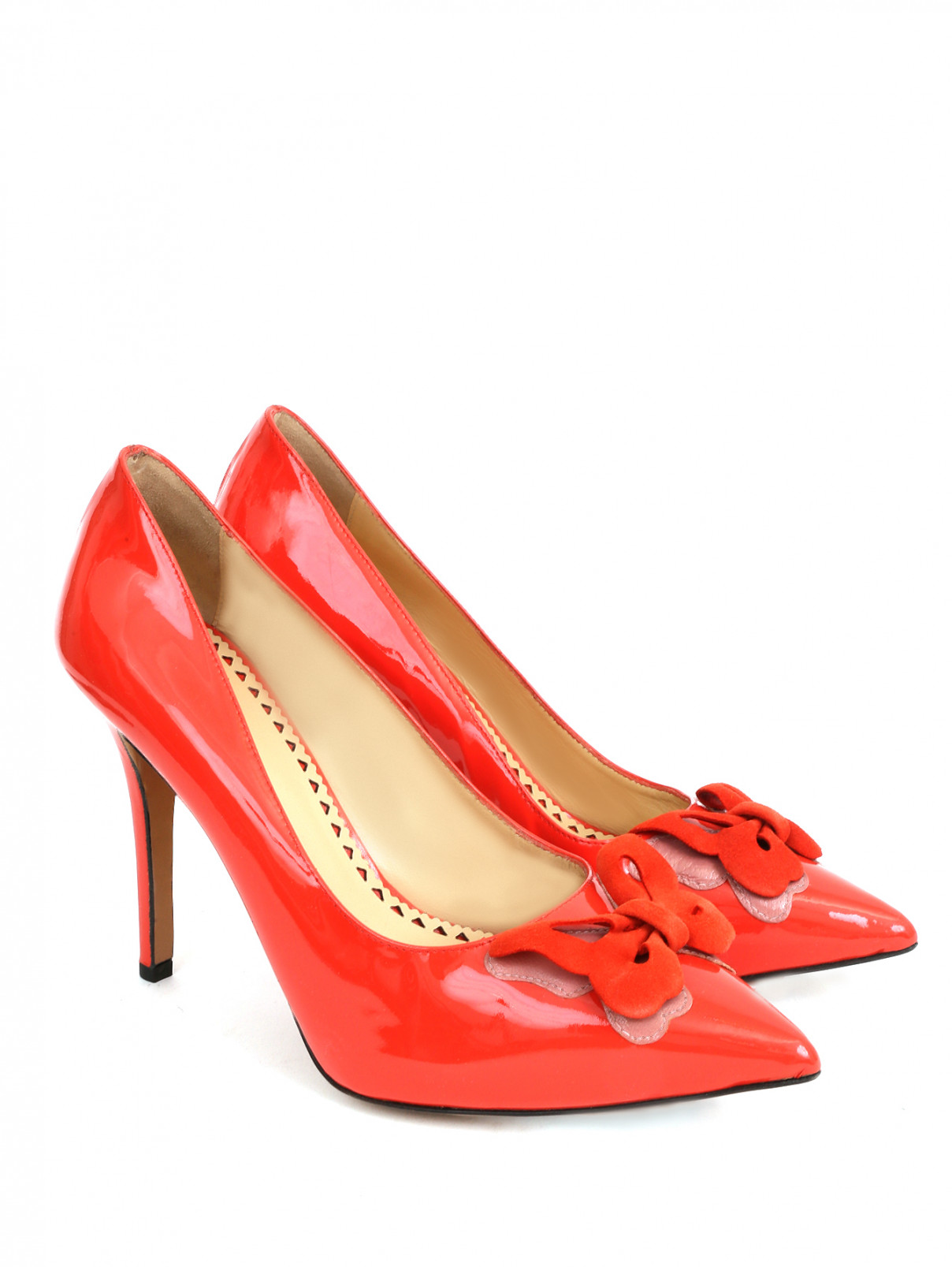 Босоножки из замши на высоком каблуке Moschino Cheap&Chic  –  Общий вид  – Цвет:  Красный