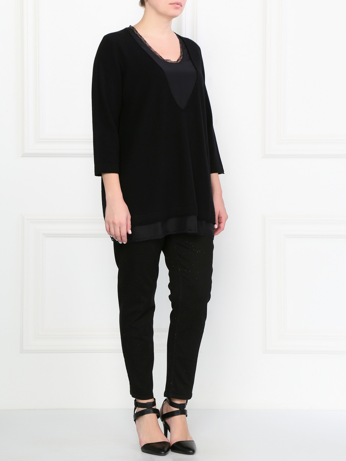 Пуловер из смешанной шерсти Marina Rinaldi  –  Модель Общий вид  – Цвет:  Черный