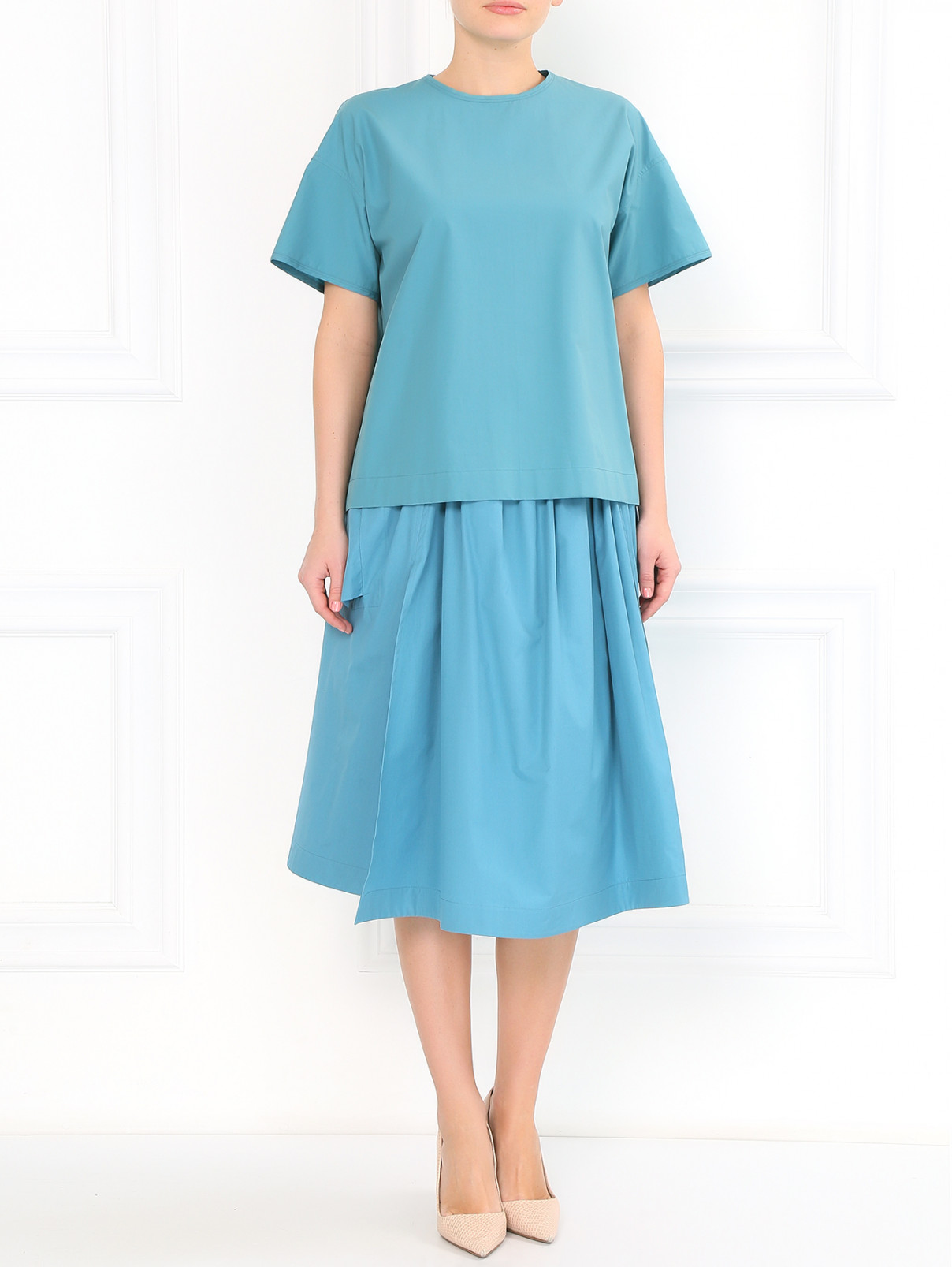 Многослойная юбка из хлопка с боковыми карманами Jil Sander  –  Модель Общий вид  – Цвет:  Зеленый