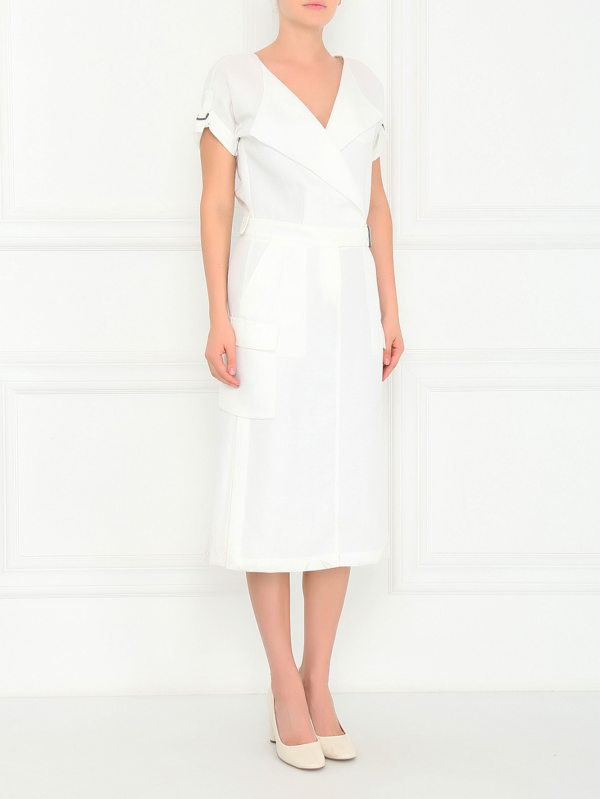 Платье-миди с накладными карманами Weekend Max Mara  –  Модель Общий вид  – Цвет:  Белый
