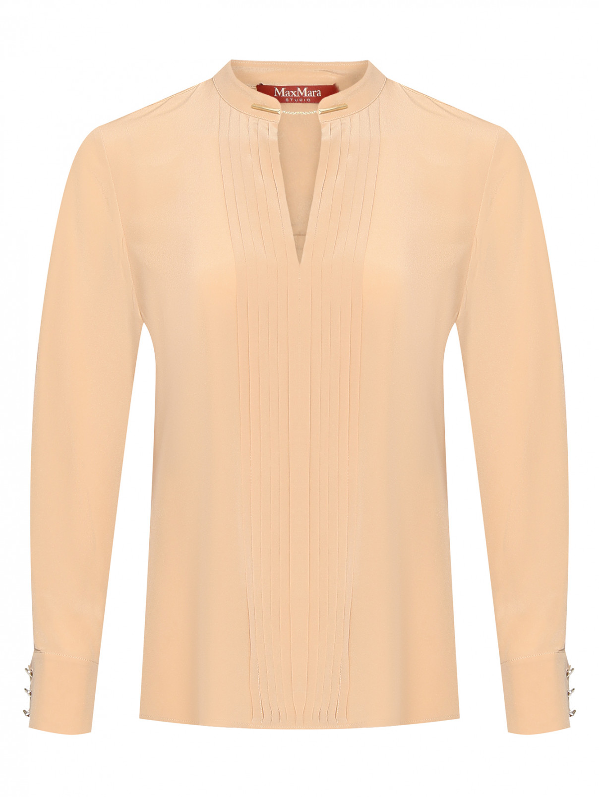 Блуза из шелка с золотистой фурнитурой Max Mara  –  Общий вид  – Цвет:  Бежевый