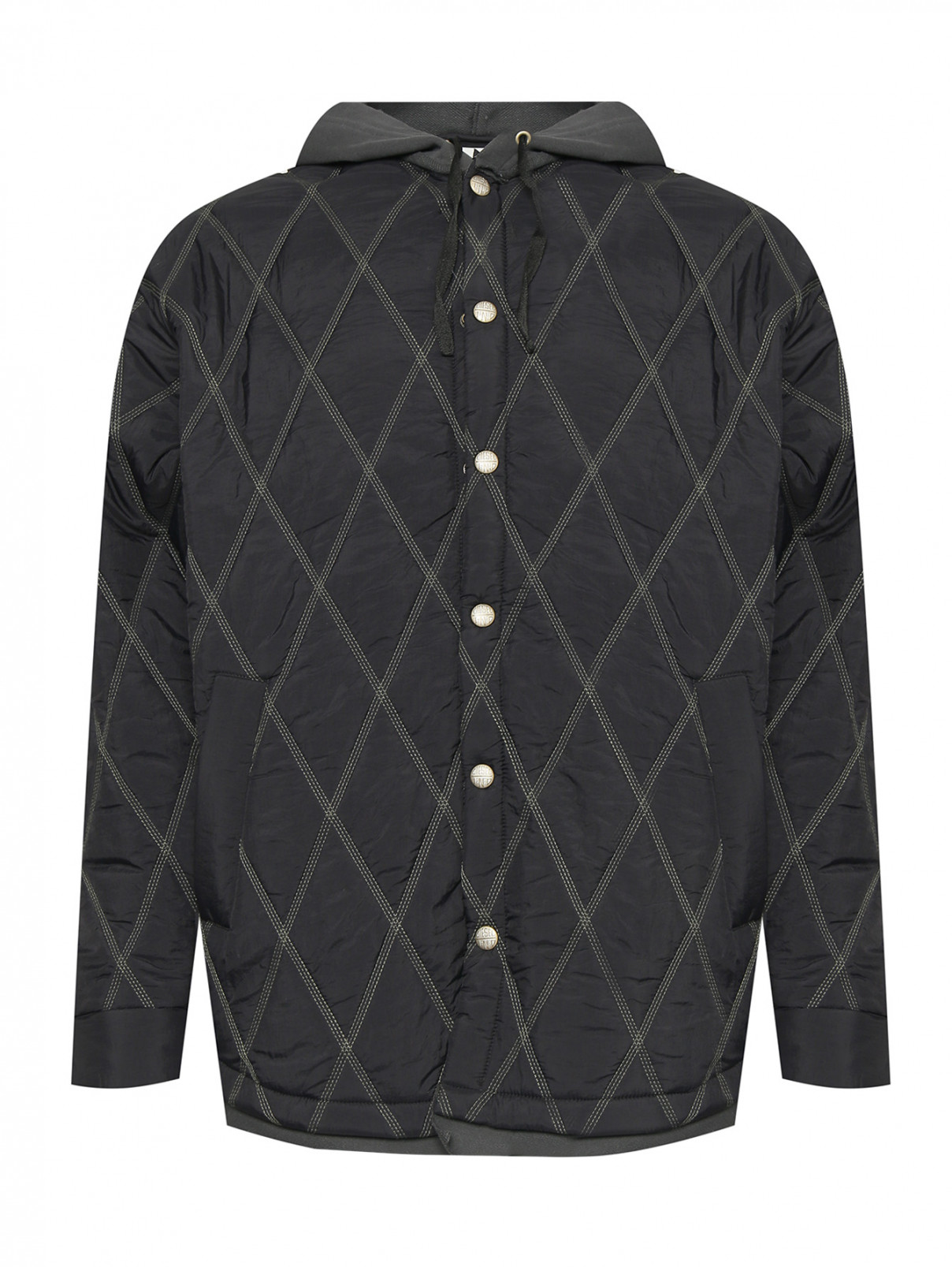 Стеганая куртка с капюшоном свободного кроя Diesel  –  Общий вид  – Цвет:  Черный