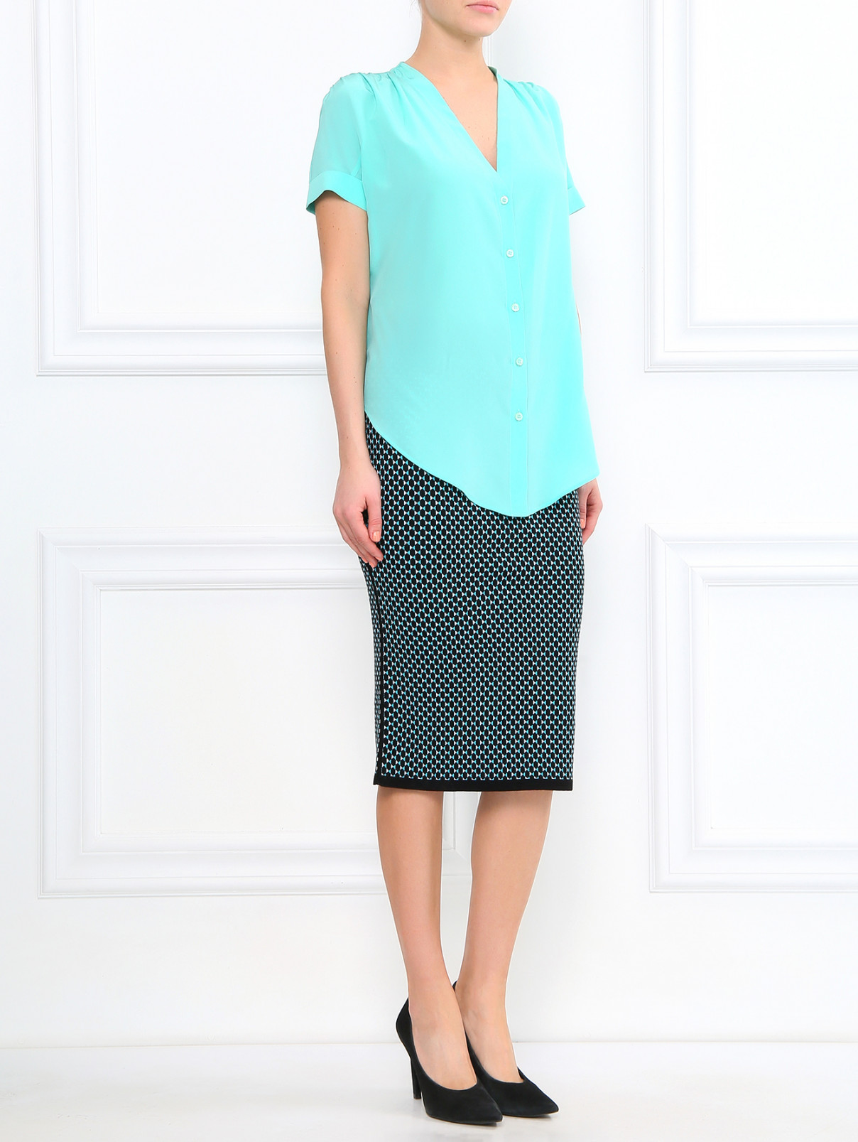 Блуза из шелка Moschino Couture  –  Модель Общий вид  – Цвет:  Зеленый
