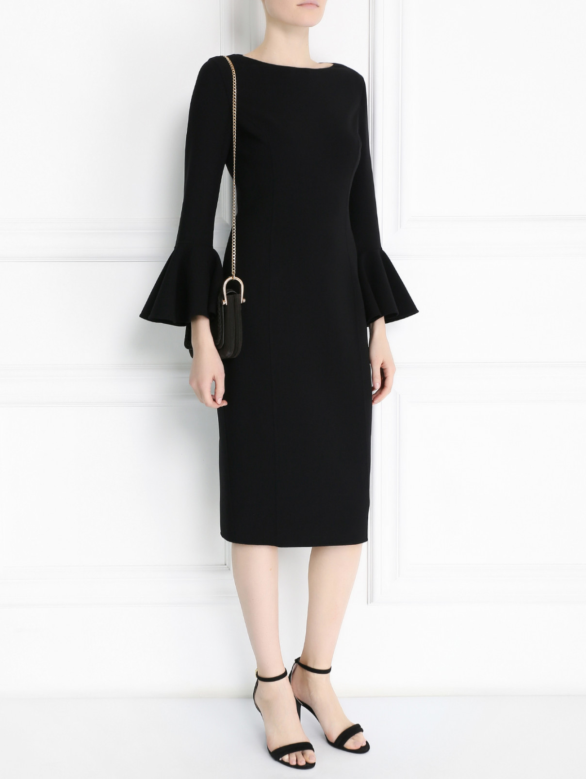 Платье-футляр из шерсти с декоративными манжетами Michael Kors  –  Модель Общий вид  – Цвет:  Черный