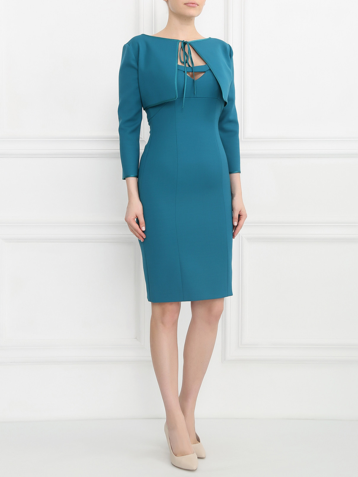 Платье из шерсти с накидкой Alberta Ferretti  –  Модель Общий вид  – Цвет:  Зеленый