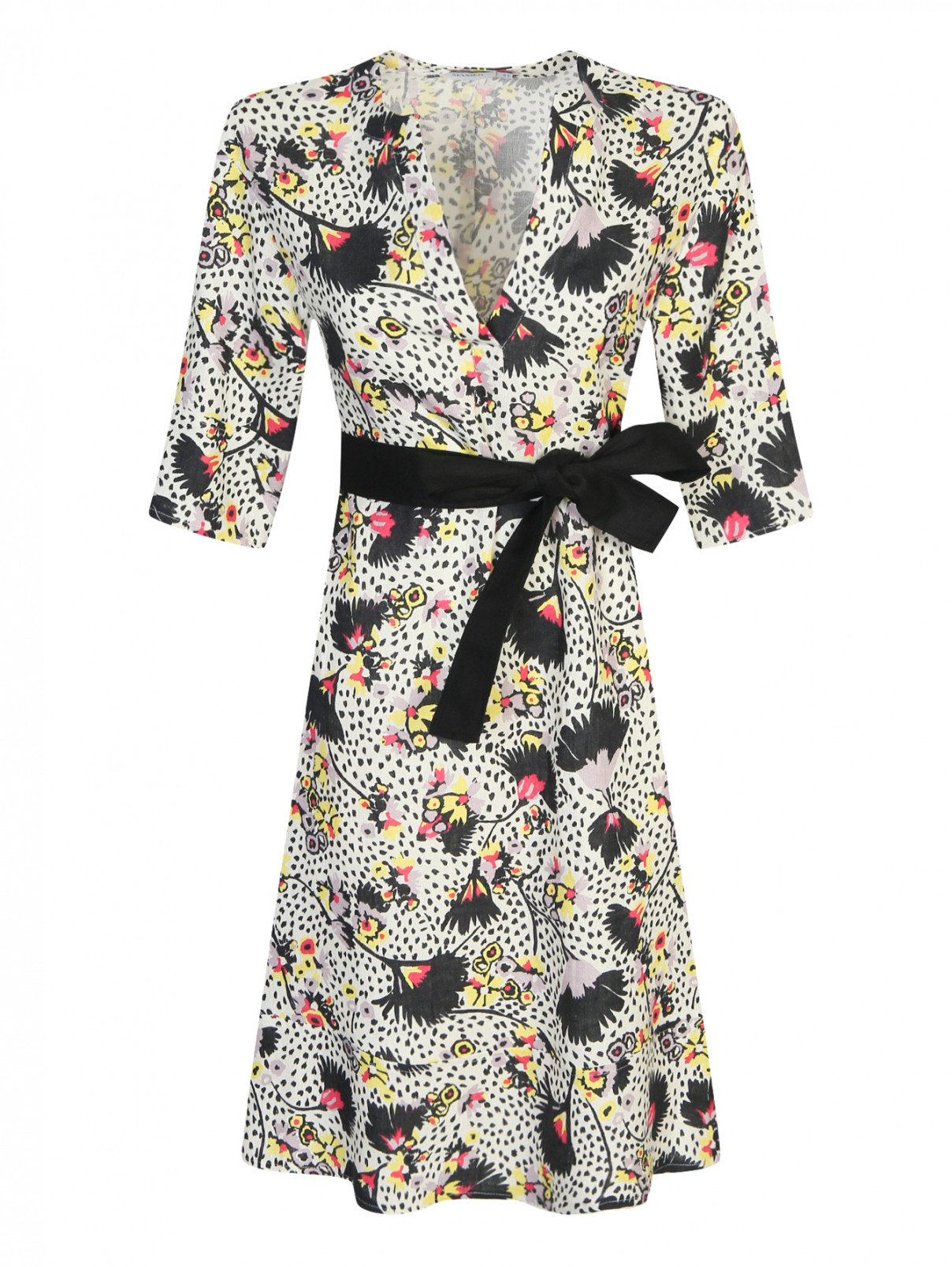 Платье-мини из льна с узором Max&Co  –  Общий вид  – Цвет:  Узор