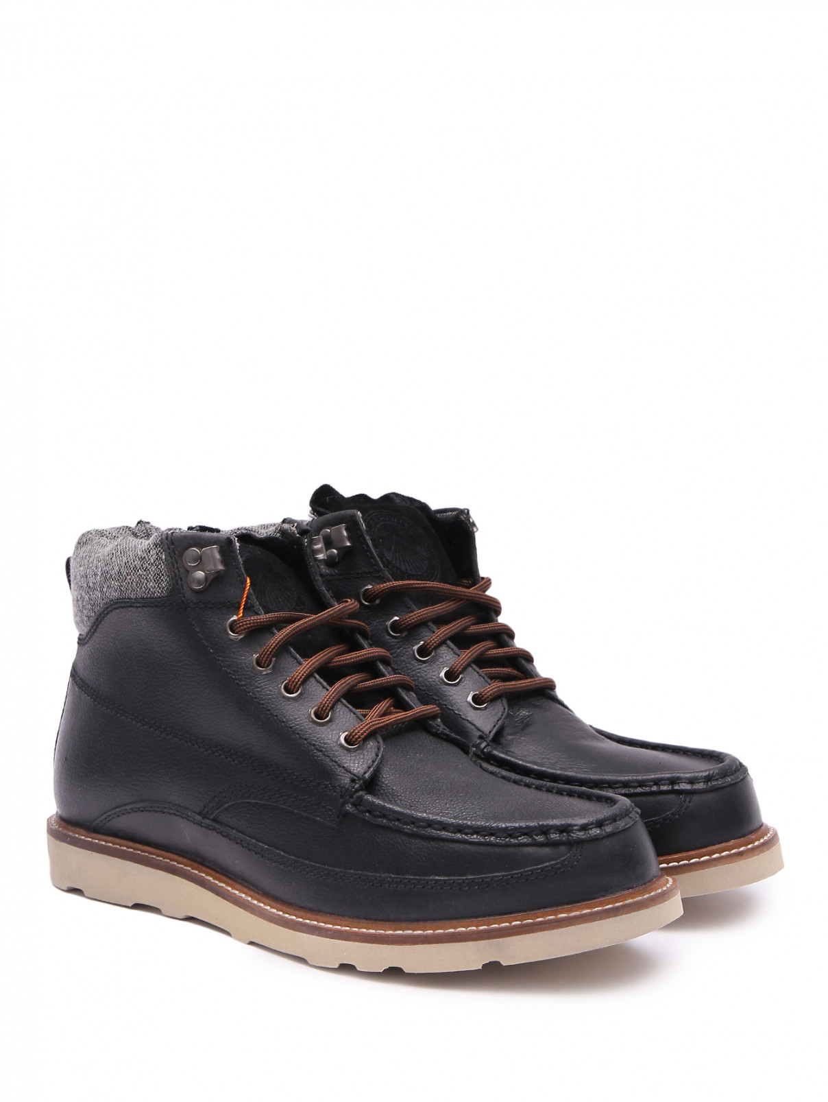 Комбинированные ботинки из кожи SuperDry  –  Общий вид  – Цвет:  Черный