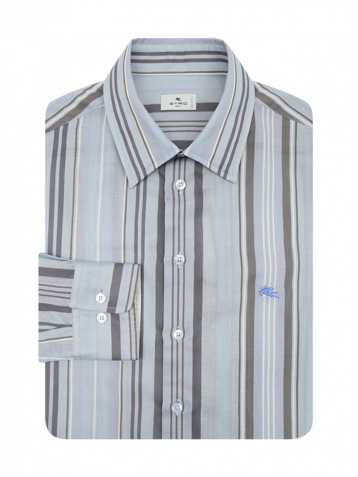 Рубашка из льна и хлопка в полоску Etro  –  Общий вид  – Цвет:  Узор