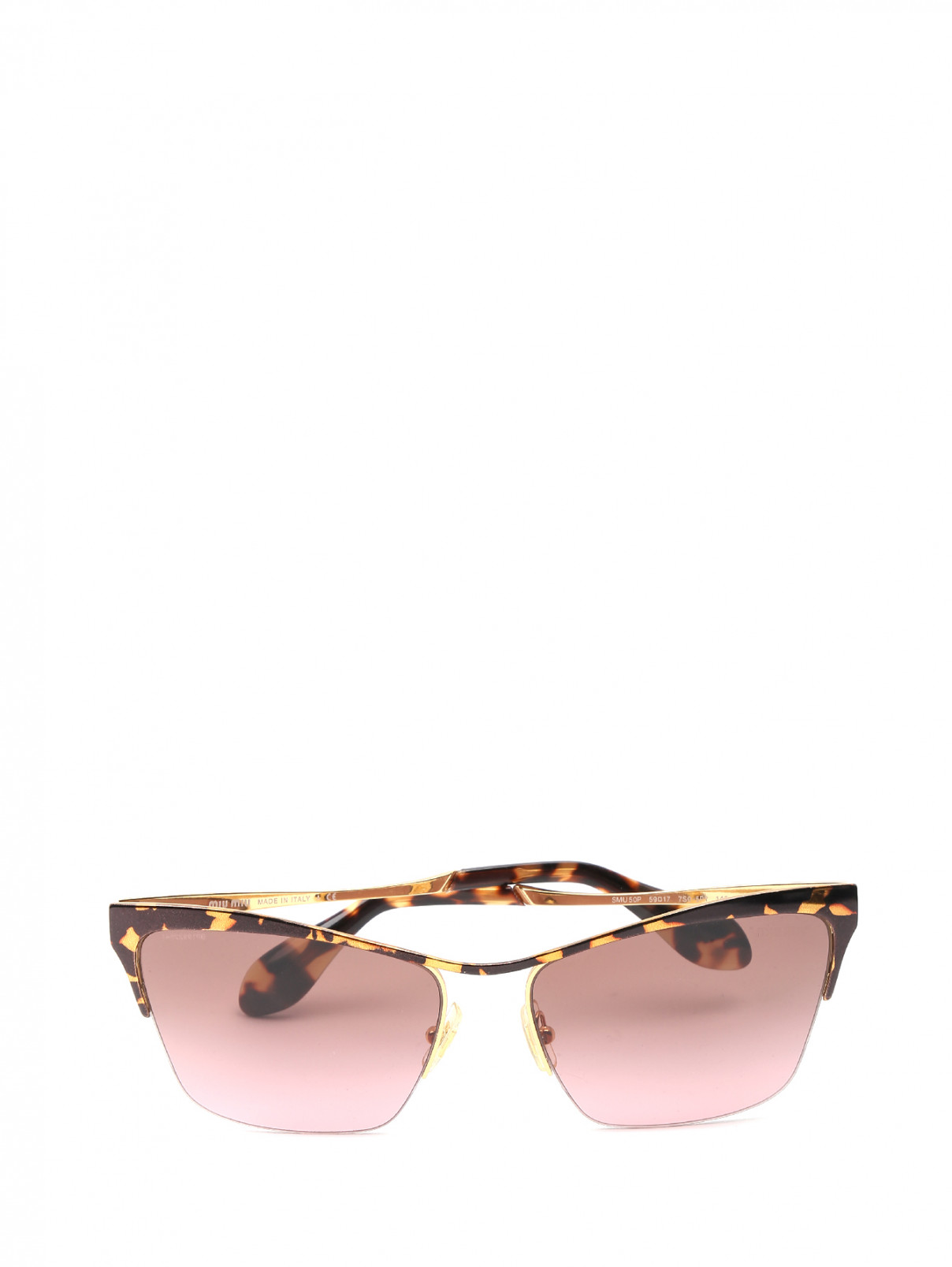 Солнцезащитные очки в оправе из металла с узором Miu Miu  –  Общий вид  – Цвет:  Коричневый