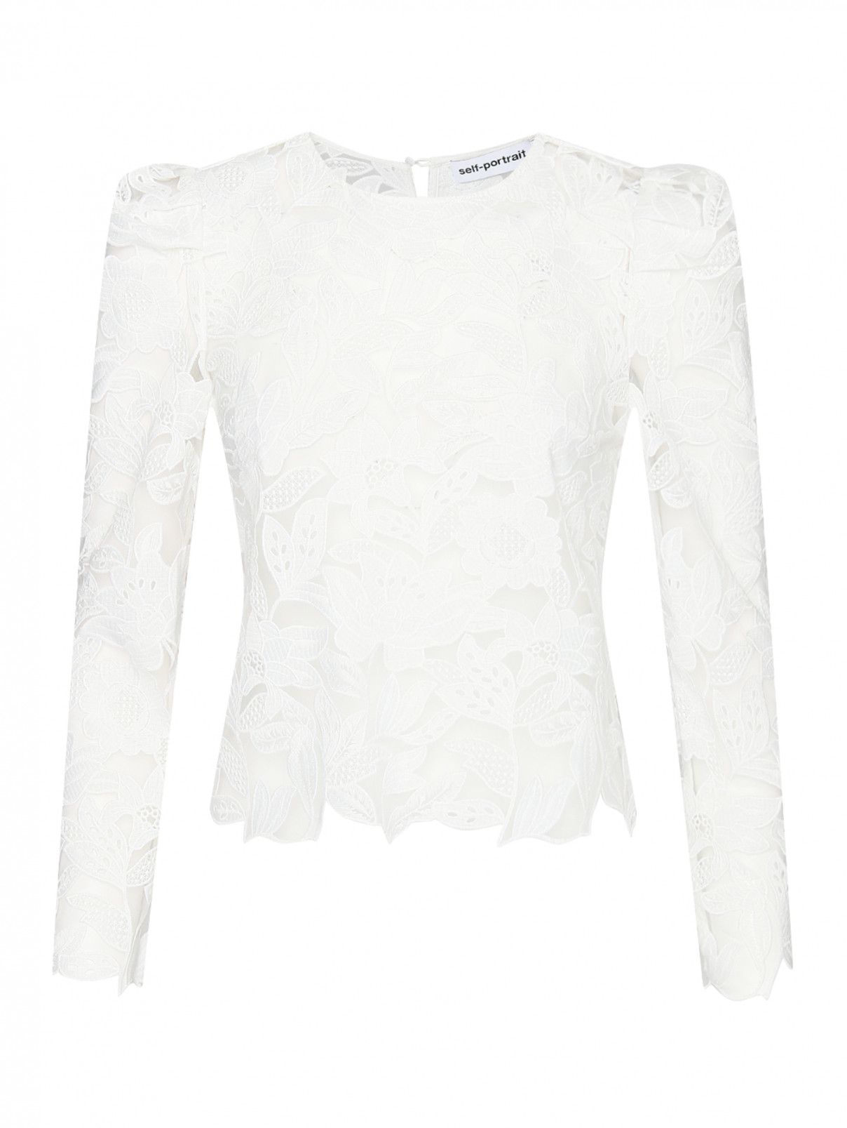 Блуза с вышивкой и драпированными рукавами Self-Portrait  –  Общий вид  – Цвет:  Белый