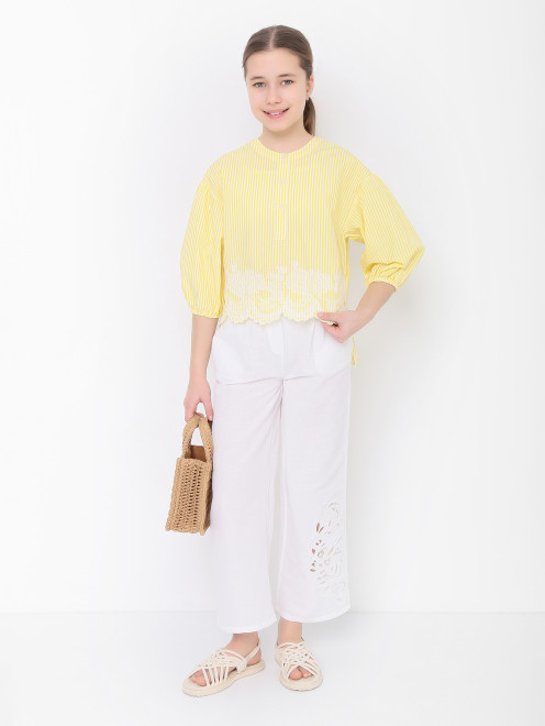 Блуза в полоску с шитьем Ermanno Scervino Junior - МодельОбщийВид