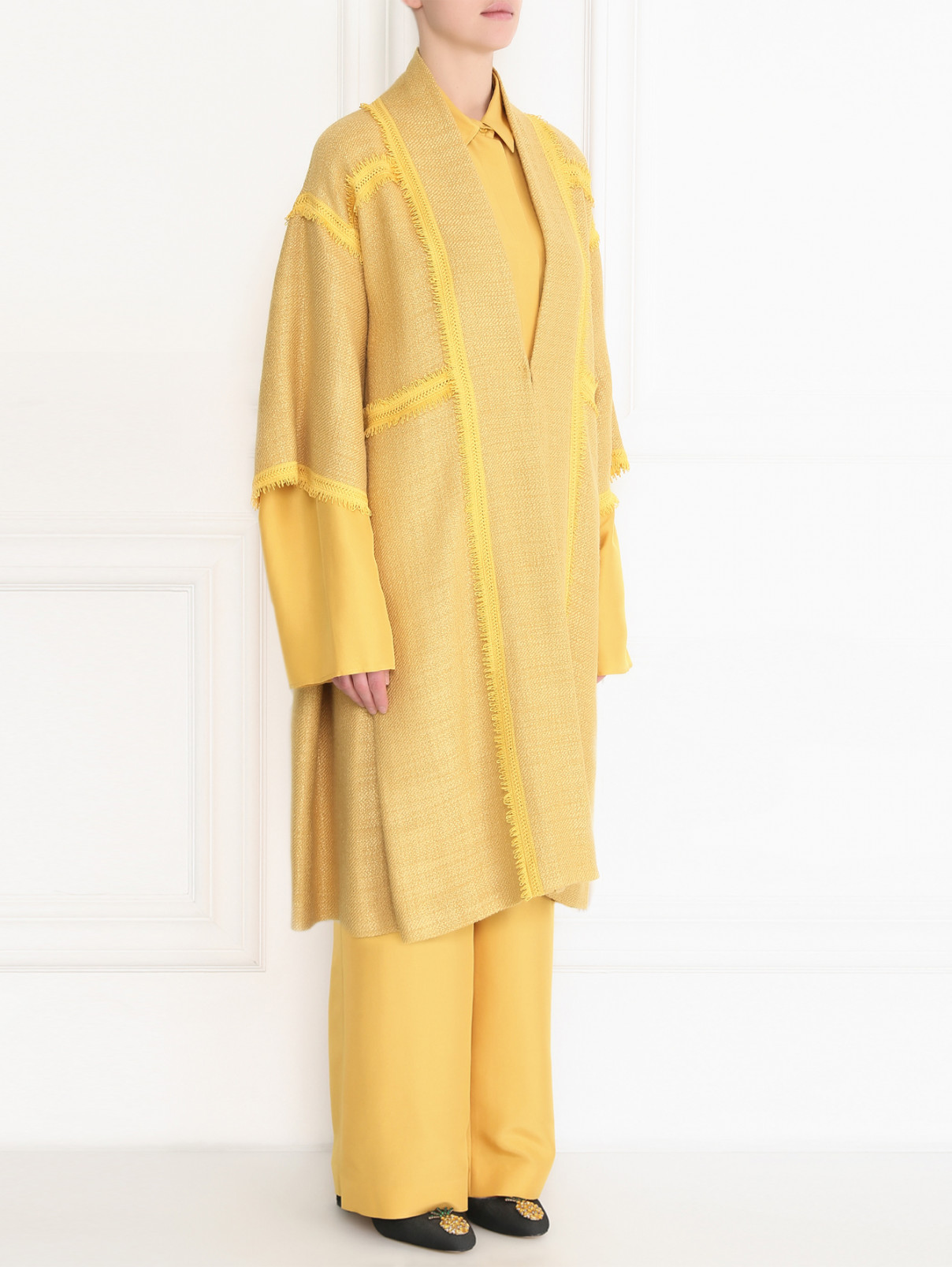 Легкое пальто свободного кроя из вискозы и нейлона Alberta Ferretti  –  МодельОбщийВид  – Цвет:  Желтый