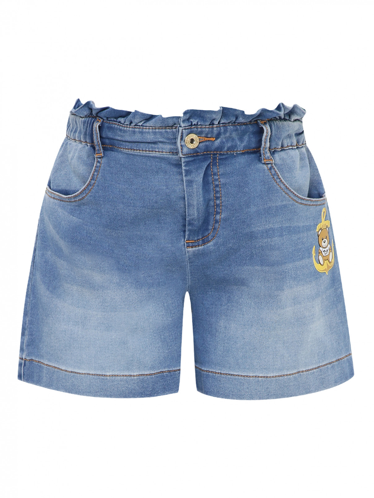 Шорты джинсовые с аппликацией Moschino Kid  –  Общий вид  – Цвет:  Синий