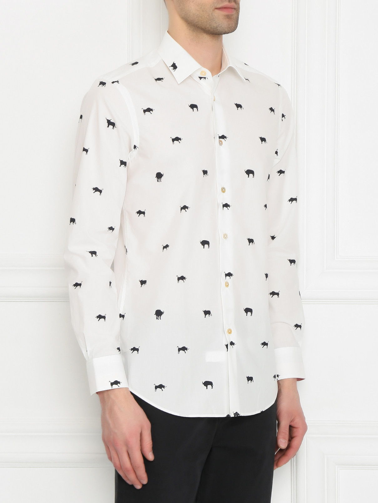 Рубашка из хлопка с узором Paul Smith  –  МодельВерхНиз  – Цвет:  Белый