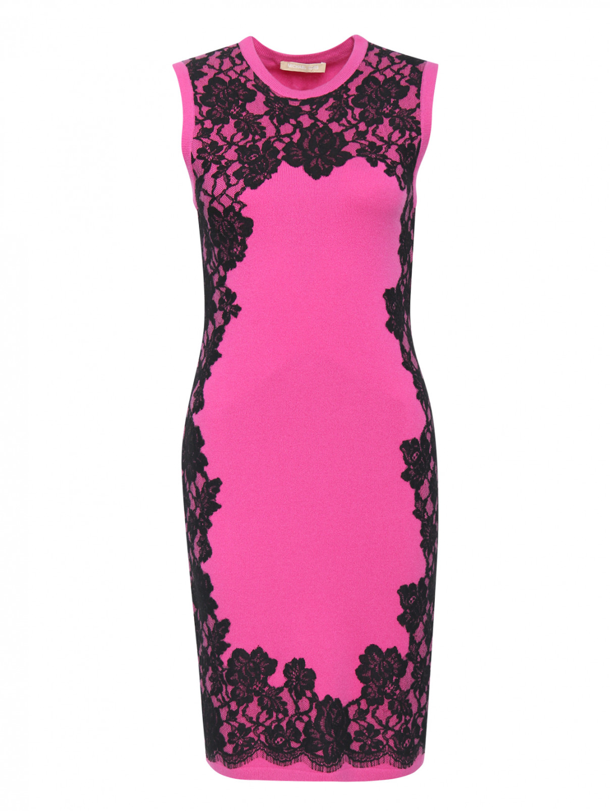 Платье из кашемира со вставками из кружева Michael Kors  –  Общий вид  – Цвет:  Розовый