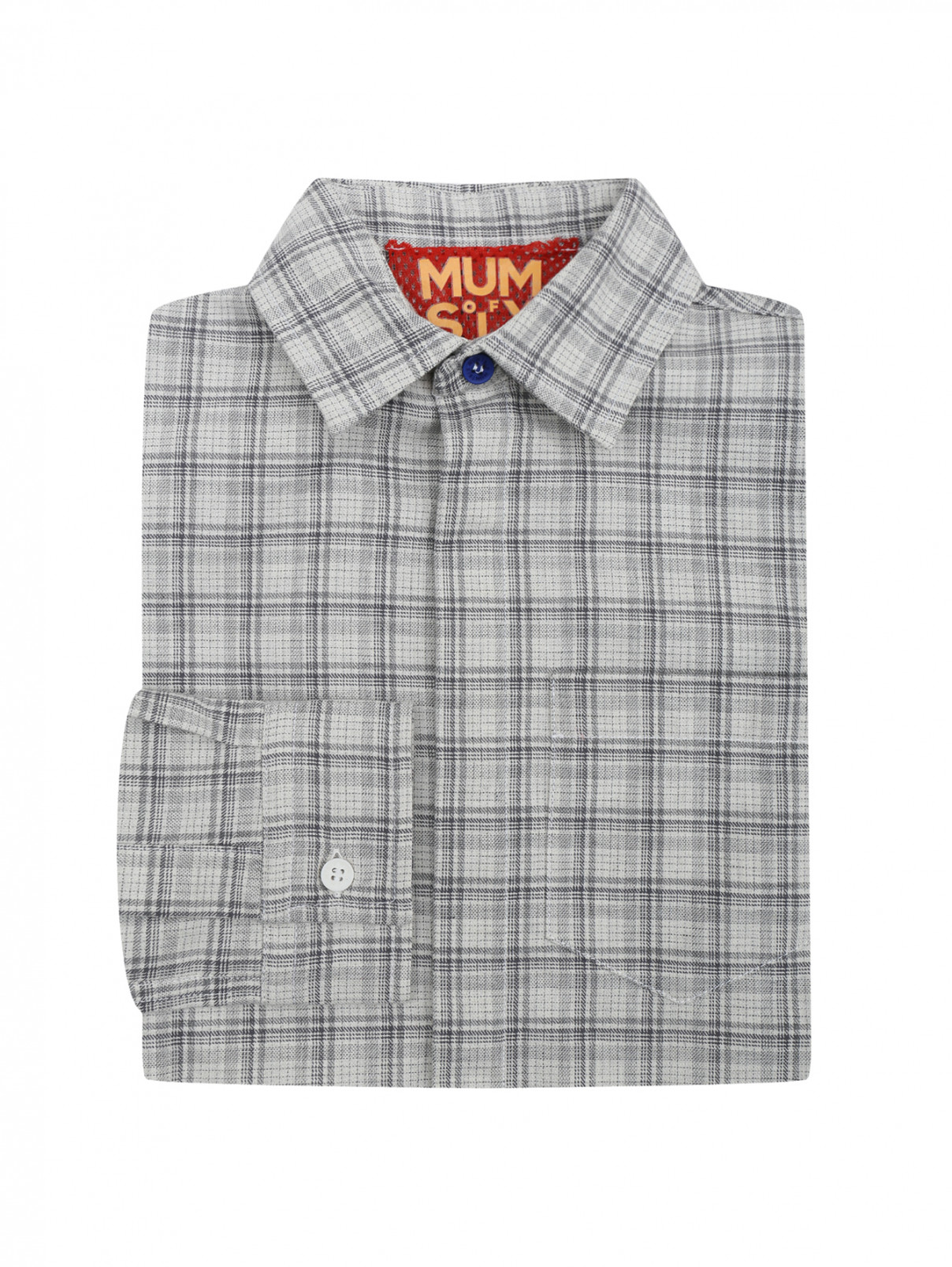 Рубашка хлопковая в клетку MumofSix  –  Общий вид  – Цвет:  Серый
