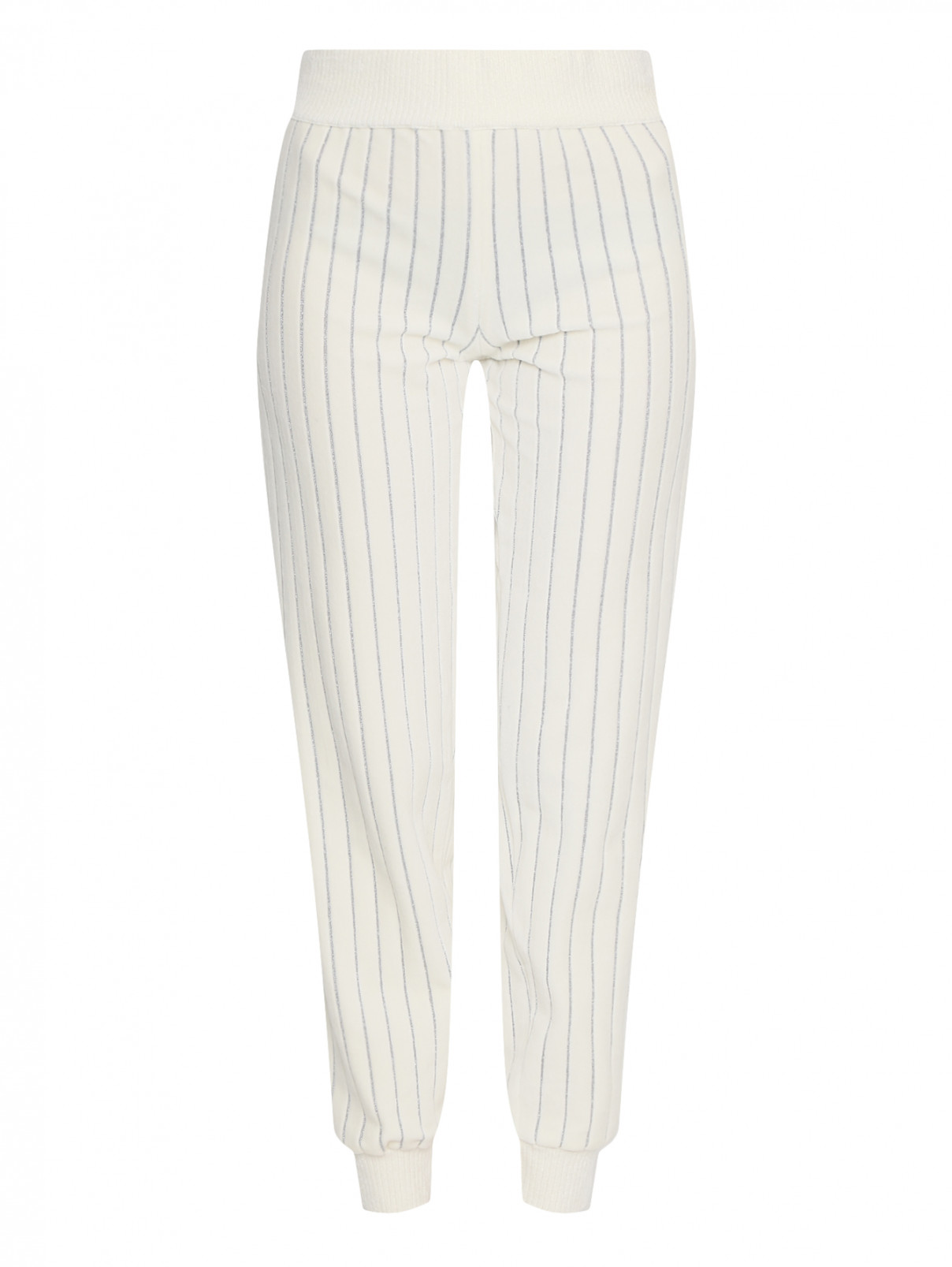Трикотажные брюки из хлопка с узором "полоска" Sonia Rykiel  –  Общий вид  – Цвет:  Белый