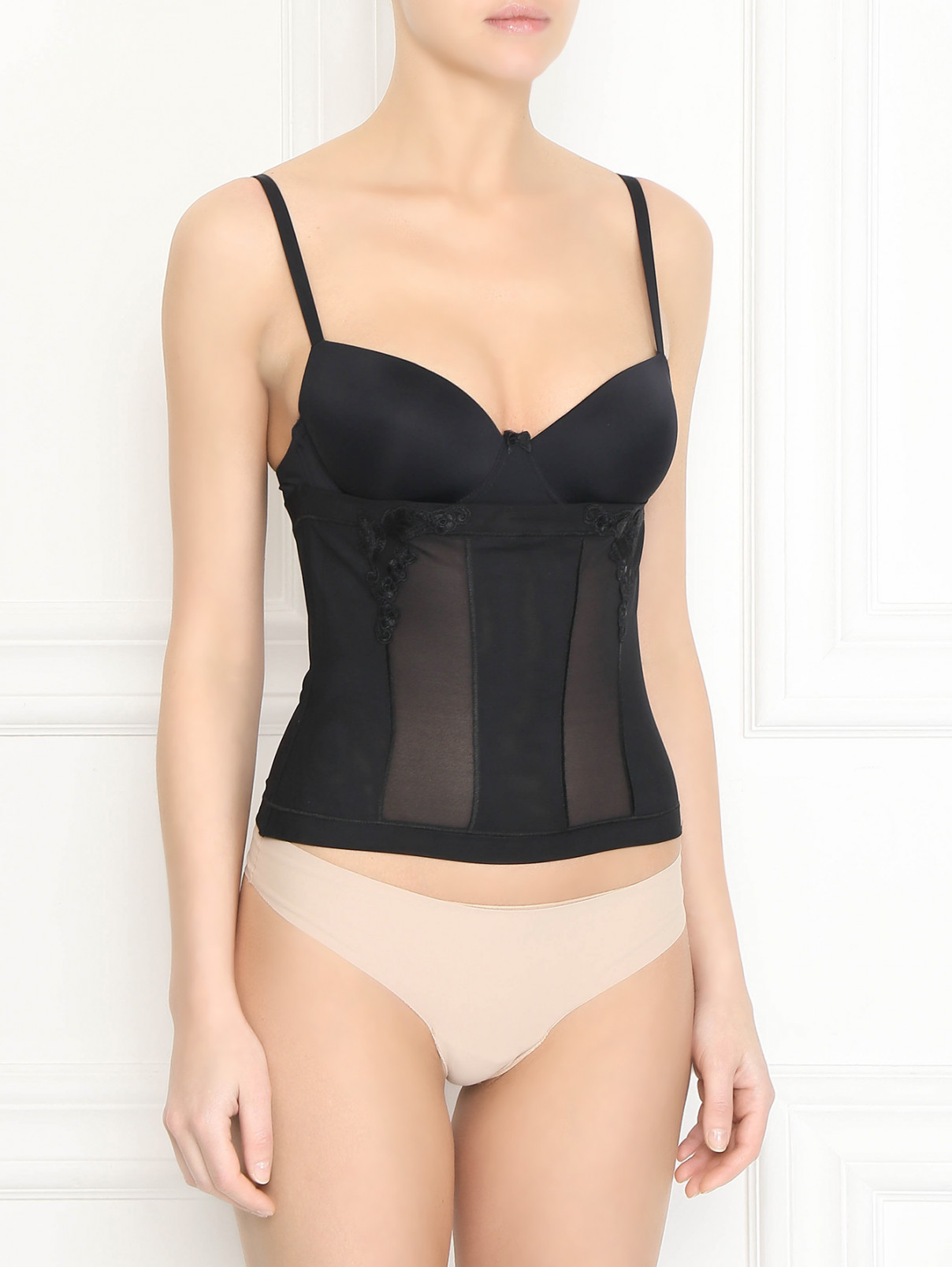 Корсет из сетки с аппликацией La Perla  –  МодельВерхНиз  – Цвет:  Черный