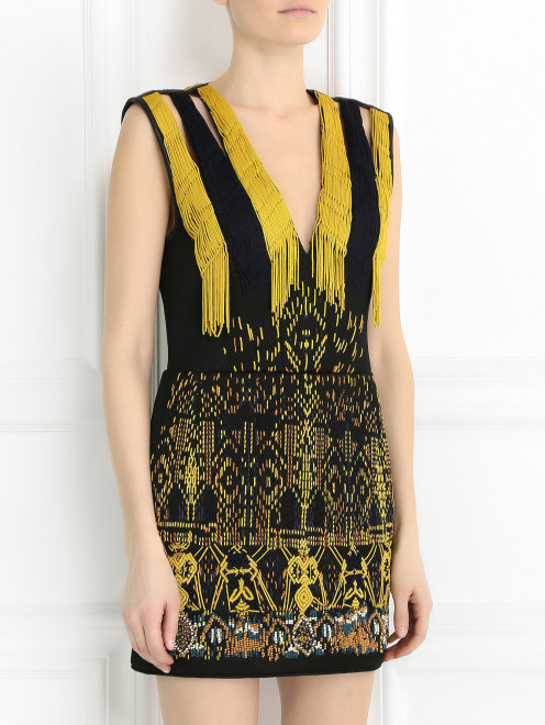 Платье-мини из фактурной ткани с вышивкой и аппликацией Barbara Bui - Модель Верх-Низ
