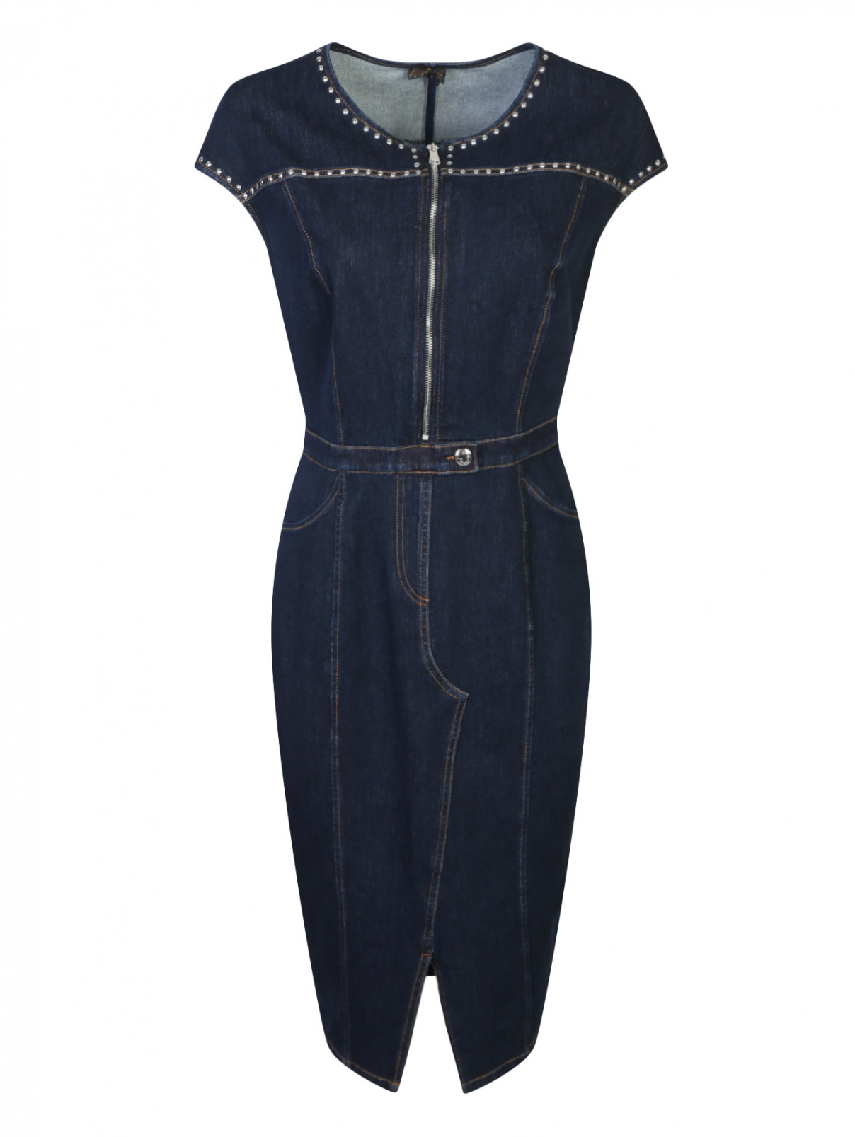 Джинсовое платье с металлической фурнитурой Marina Rinaldi  –  Общий вид  – Цвет:  Синий
