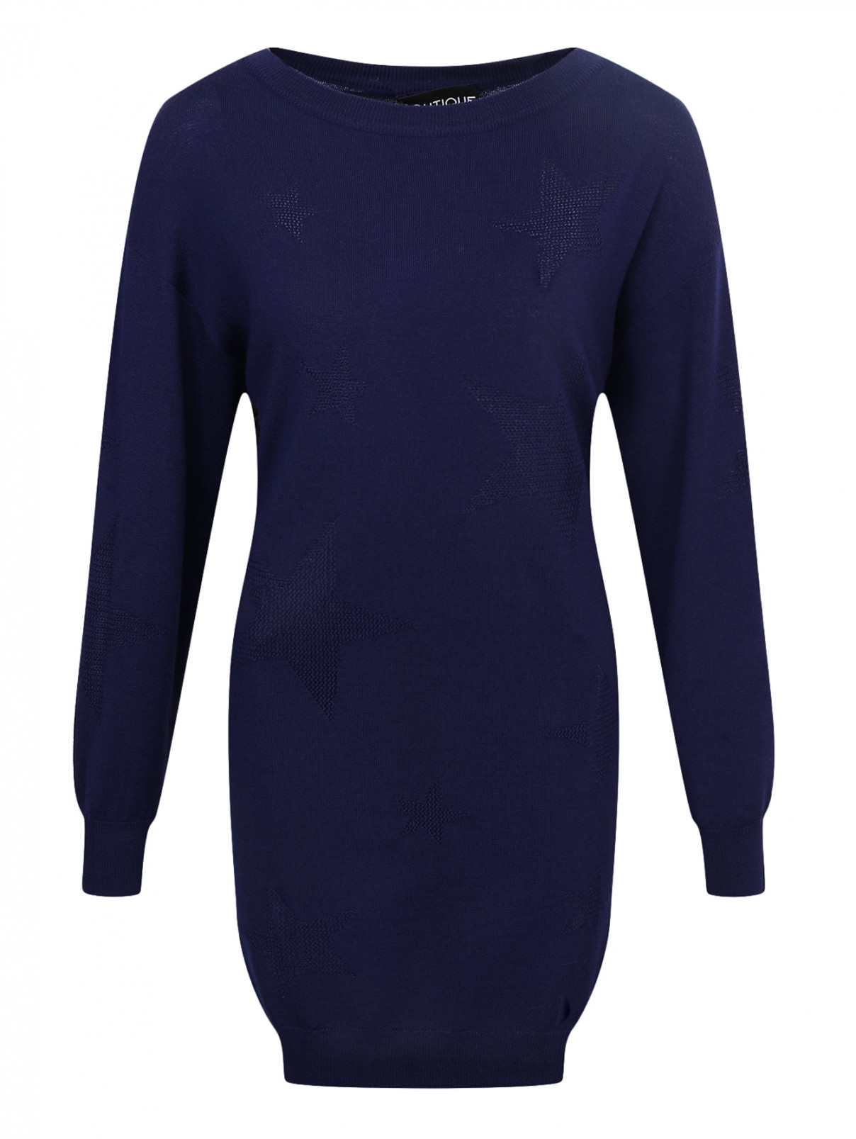 Платье из шерсти с узором Moschino Boutique  –  Общий вид  – Цвет:  Синий
