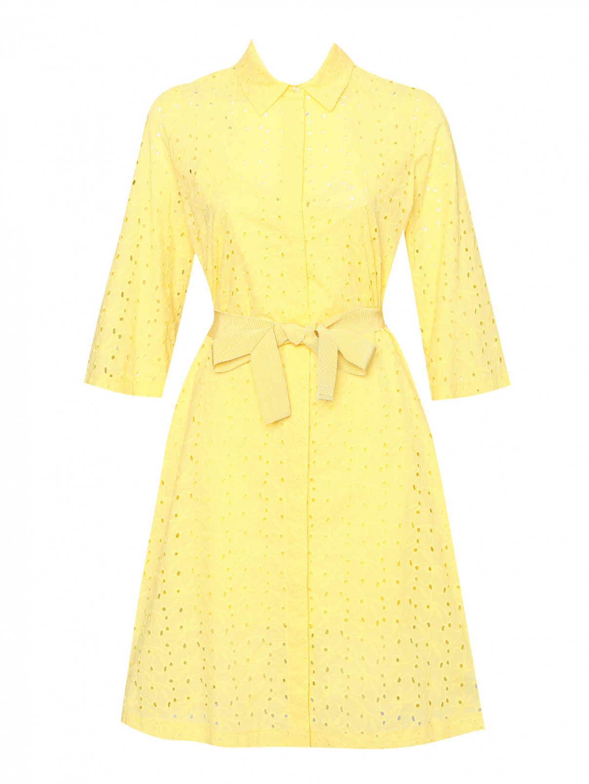 Платье-рубашка из хлопка с поясом Persona by Marina Rinaldi  –  Общий вид  – Цвет:  Желтый