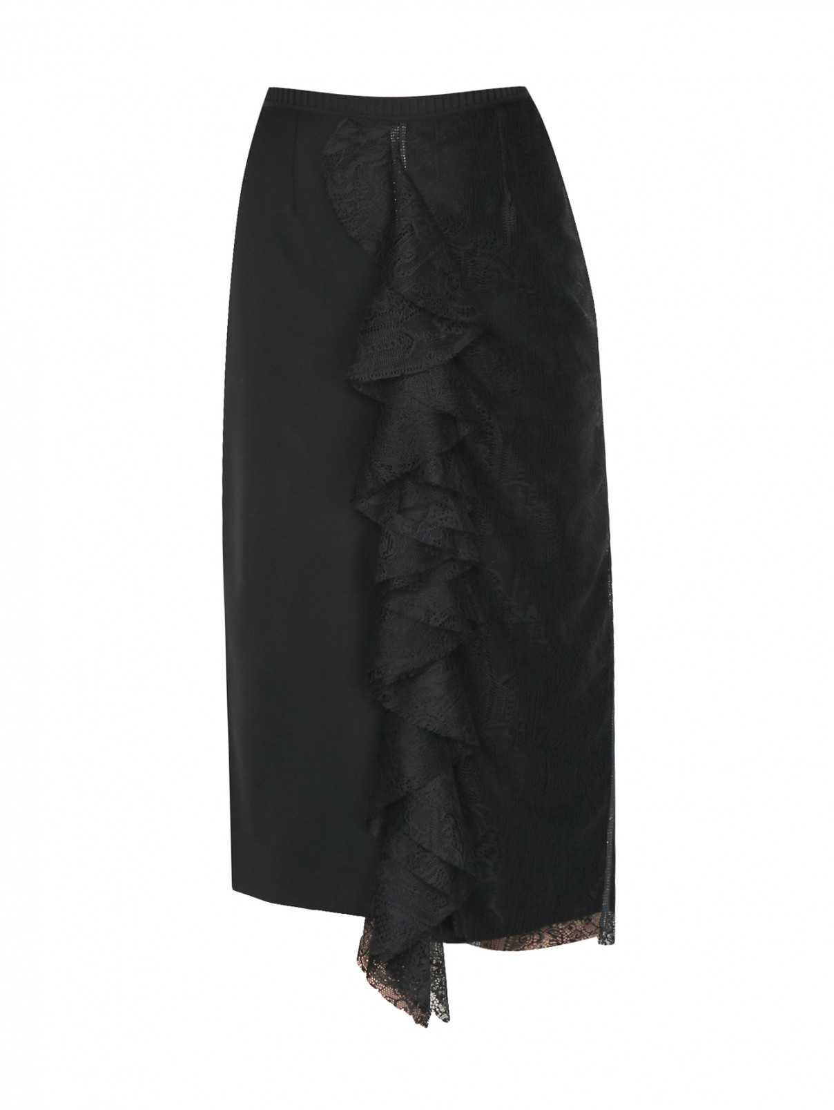 Юбка-миди из смешанной шерсти с кружевной отделкой Antonio Marras  –  Общий вид  – Цвет:  Черный