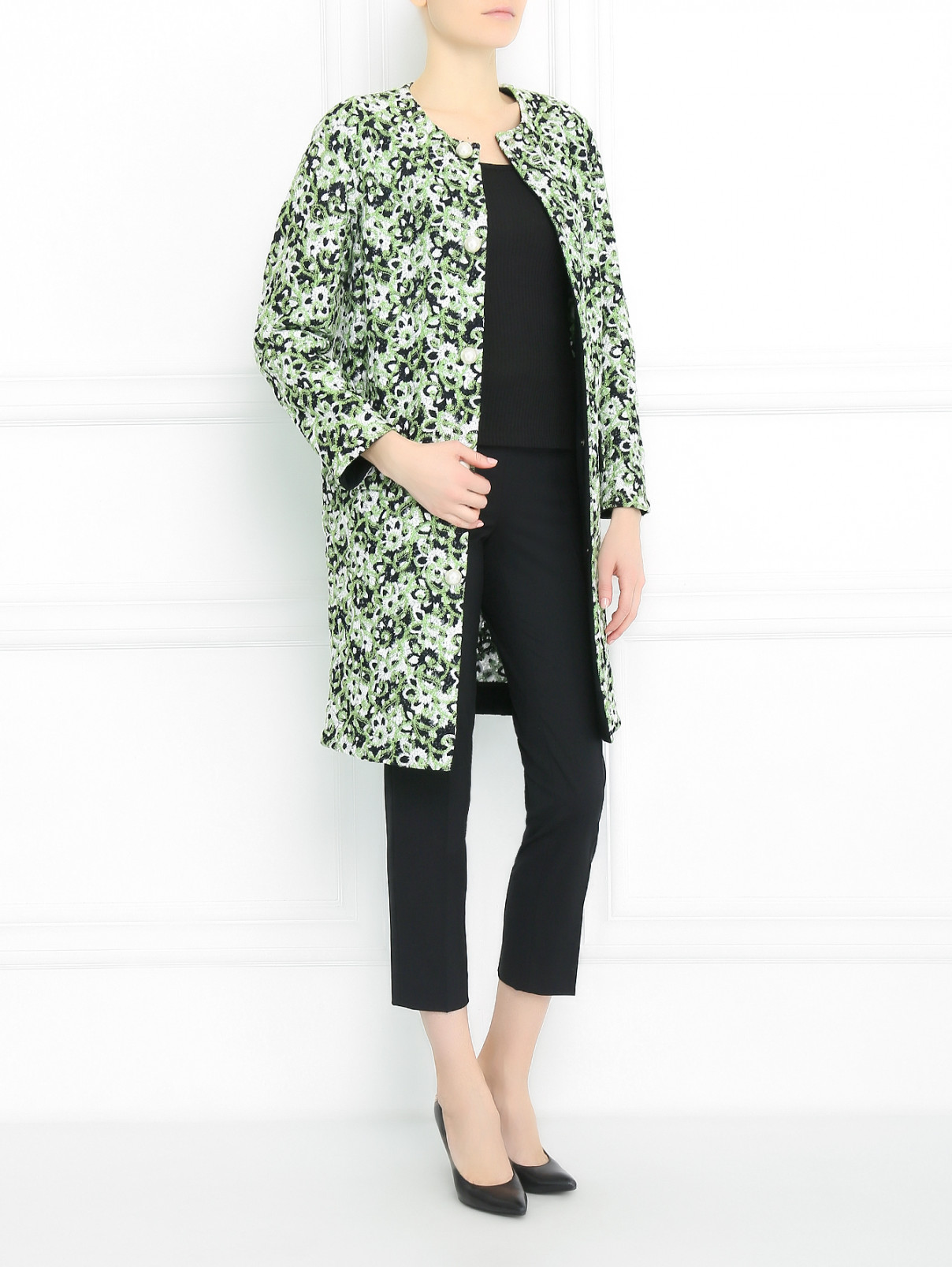 Пальто с узором и декоративными пуговицами Moschino Cheap&Chic  –  Модель Общий вид  – Цвет:  Узор