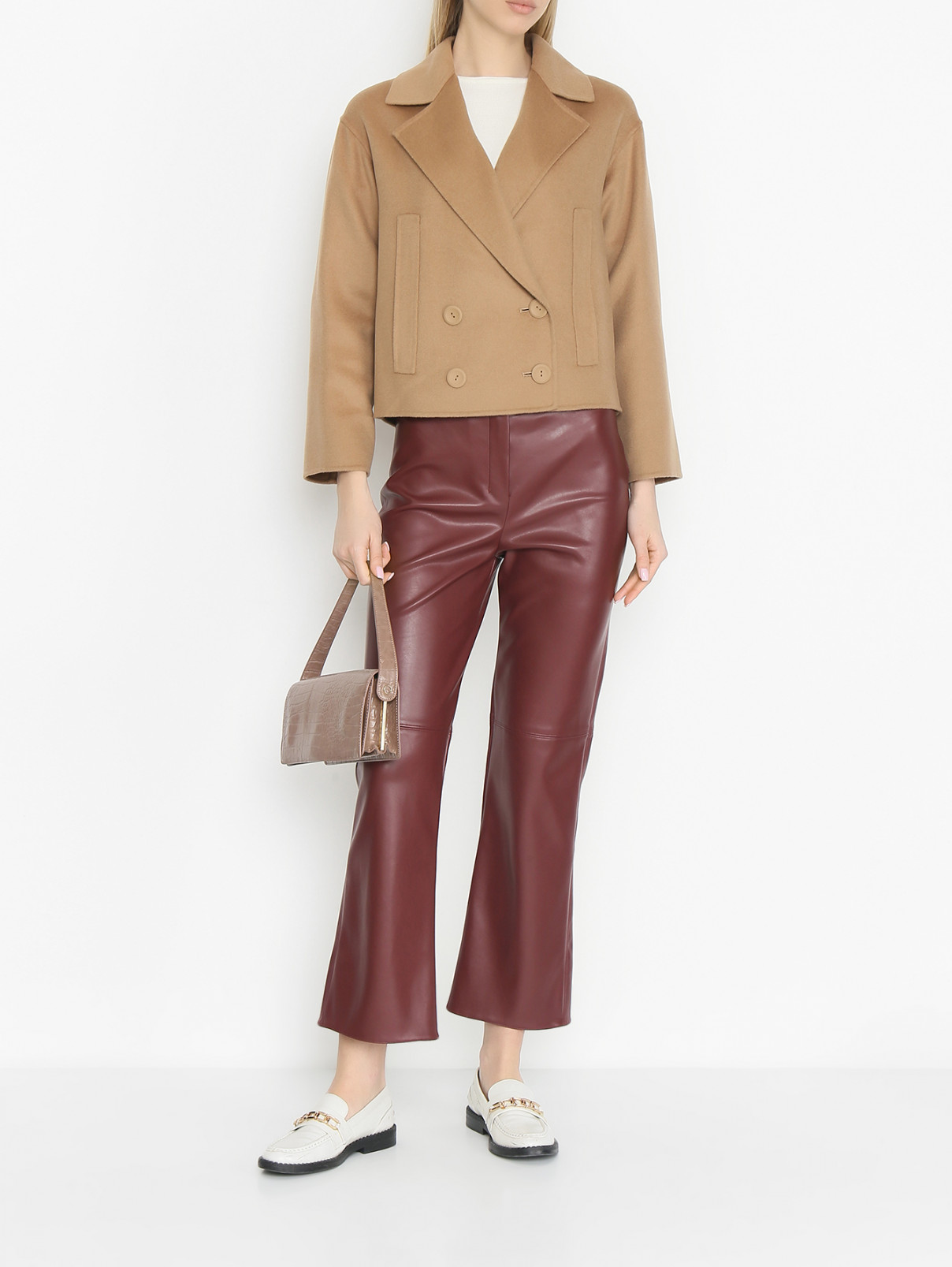 Полупальто из шерсти с карманами Max Mara  –  МодельОбщийВид  – Цвет:  Бежевый