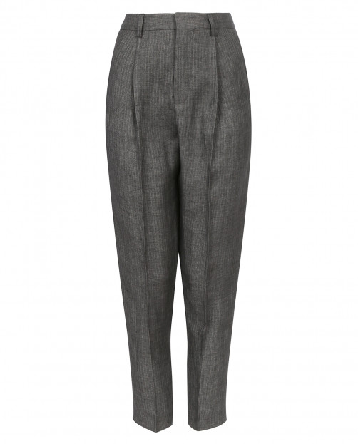 Классические зауженные брюки из льна с узором "полоска" - Общий вид