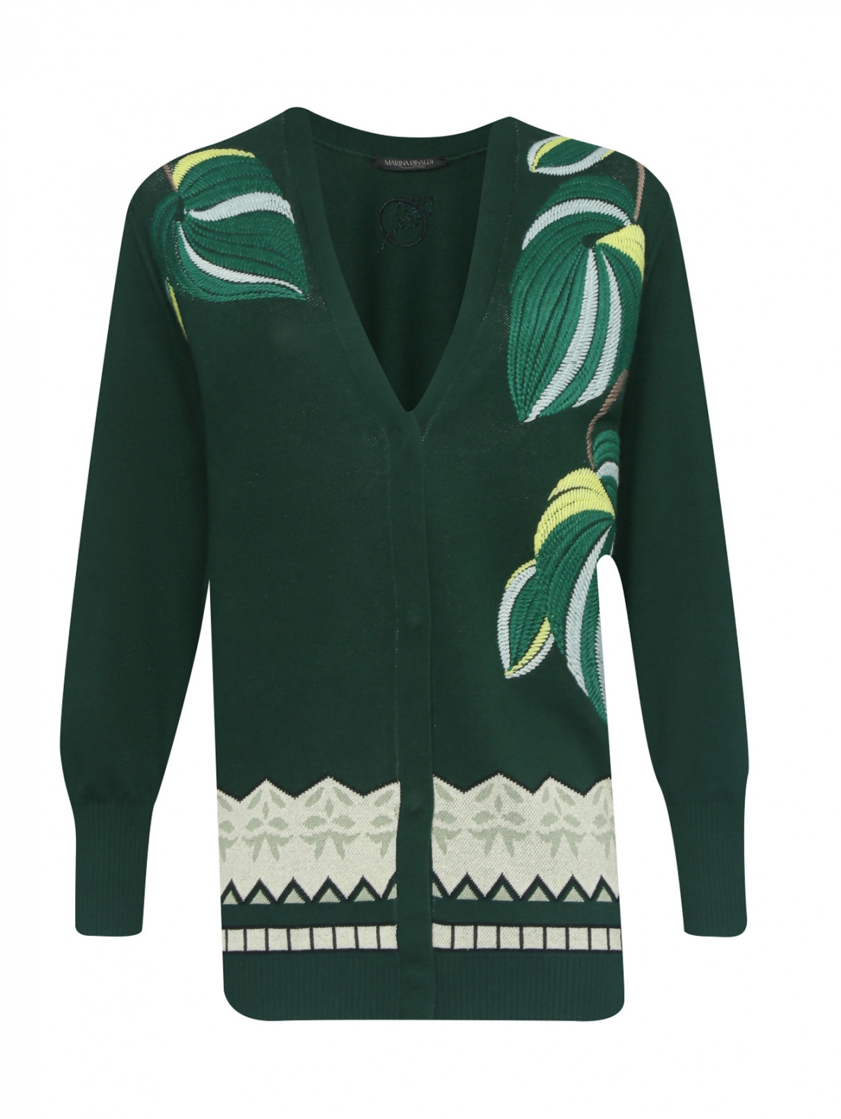 Кардиган на пуговицах с узором и вышивкой Marina Rinaldi  –  Общий вид  – Цвет:  Зеленый