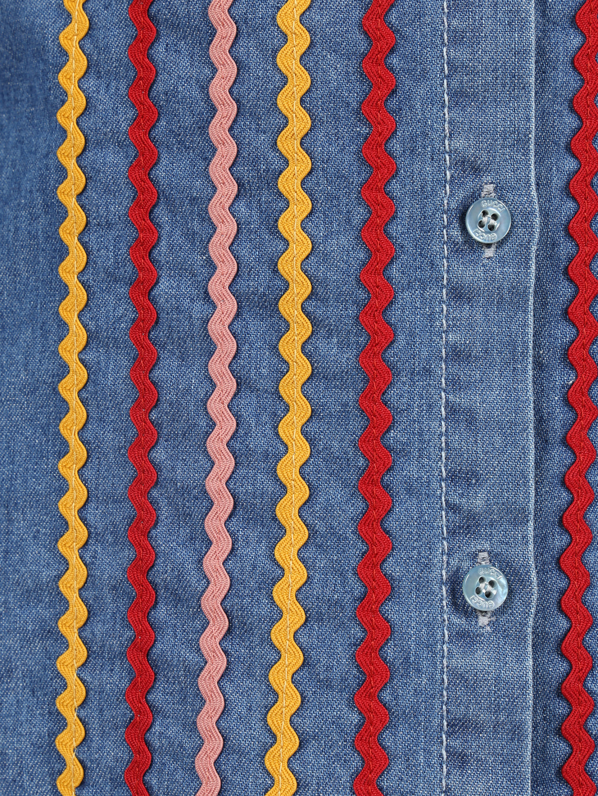 Рубашка из денима с контрастной отделкой Gucci  –  Деталь1  – Цвет:  Синий
